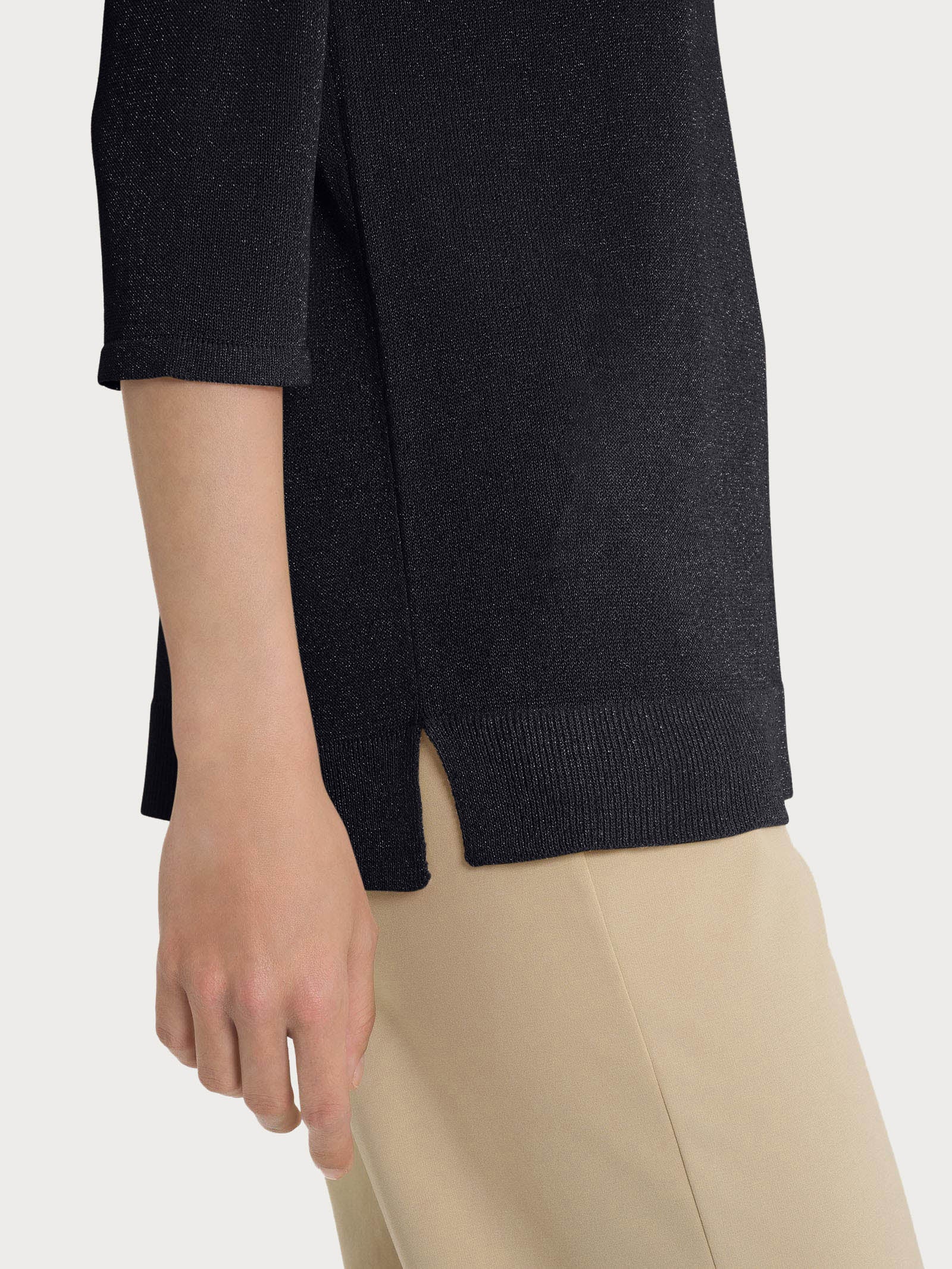 Maglia con manica 3/4 in Crêpe Lurex - Nero - Image 4