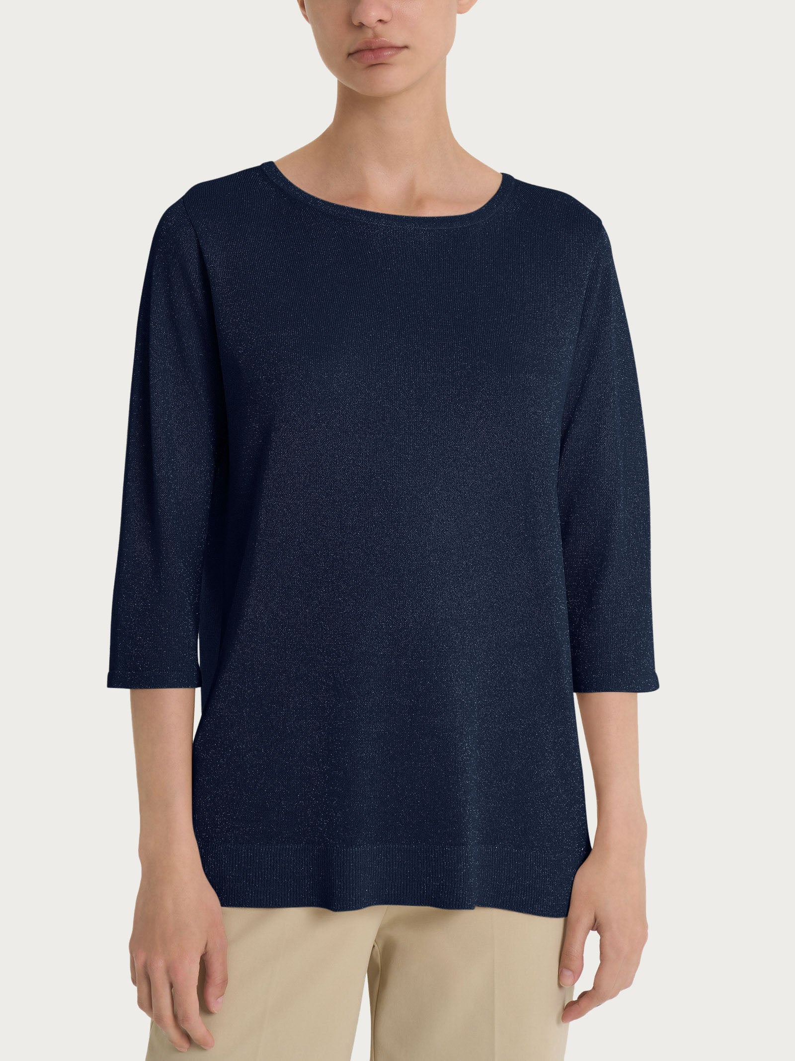 Maglia con manica 3/4 in Crêpe Lurex - Bleu