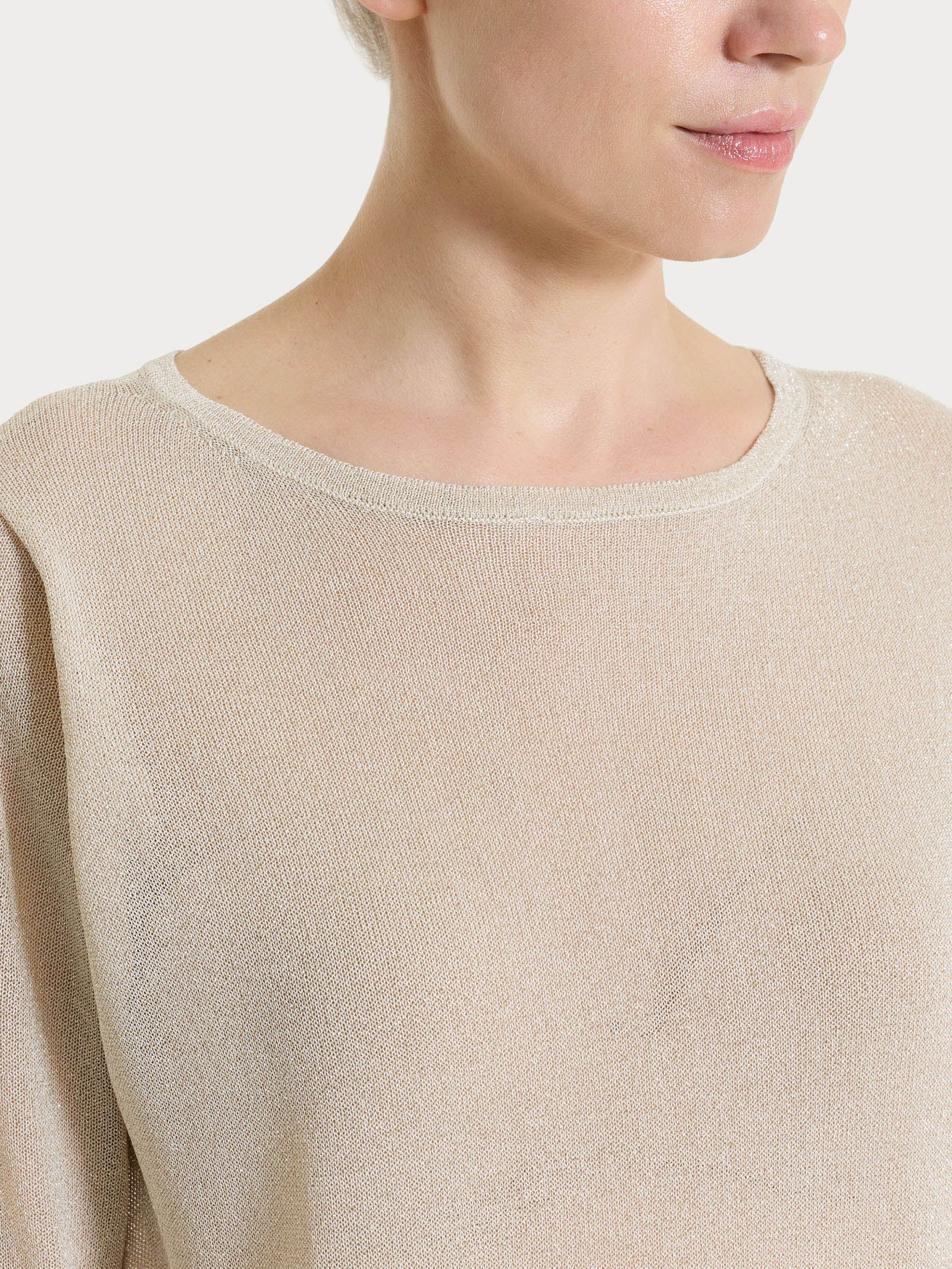 Maglia con manica 3/4 in Crêpe Lurex - Champignon - Image 3