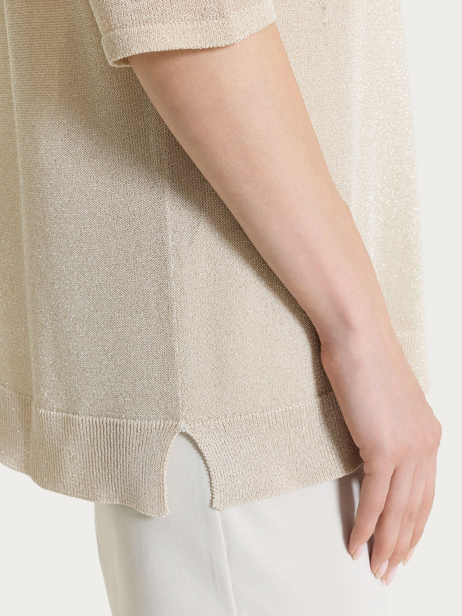 Maglia con manica 3/4 in Crêpe Lurex - Champignon - Image 4
