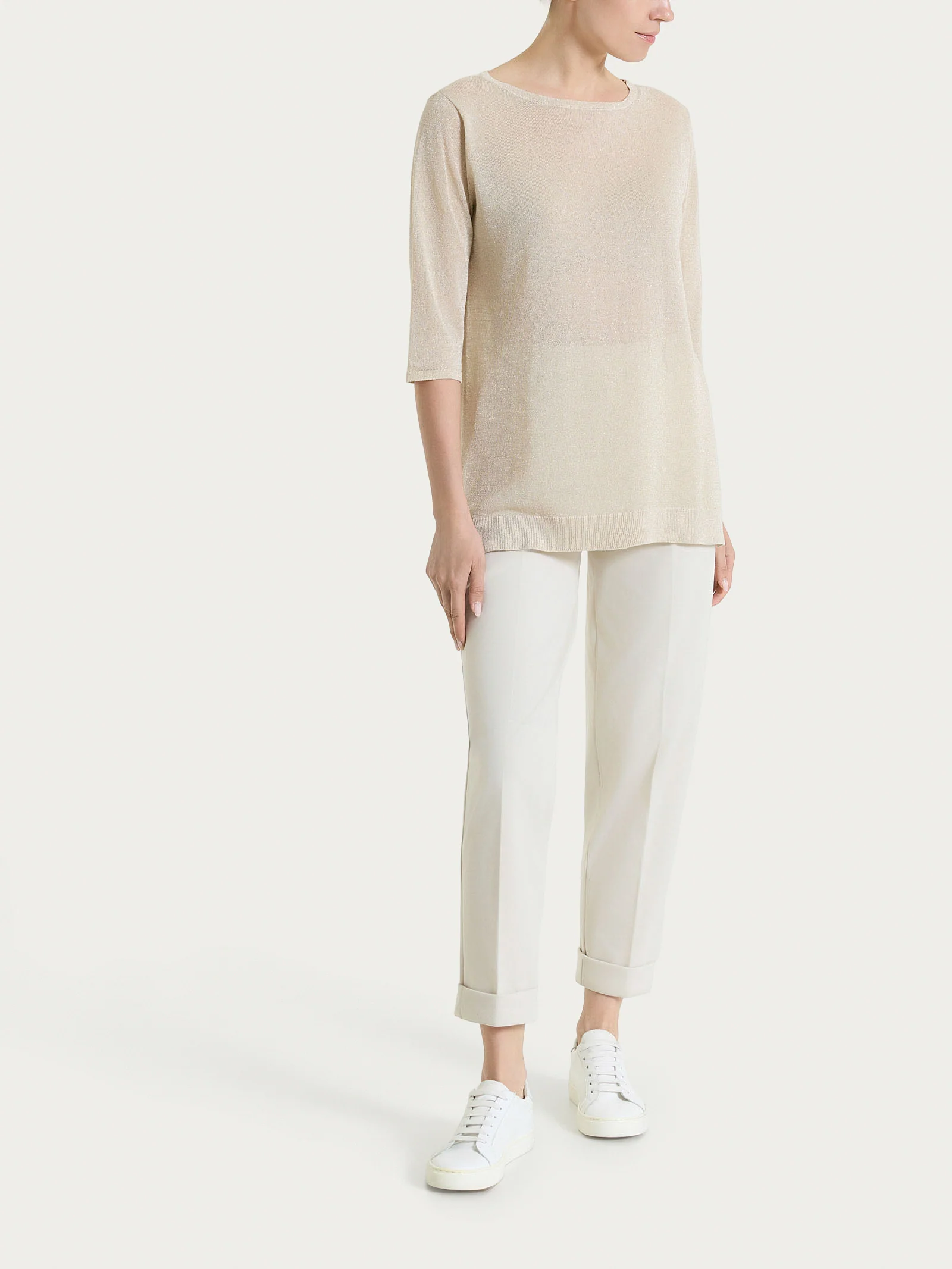 Maglia con manica 3/4 in Crêpe Lurex - Champignon - Image 5