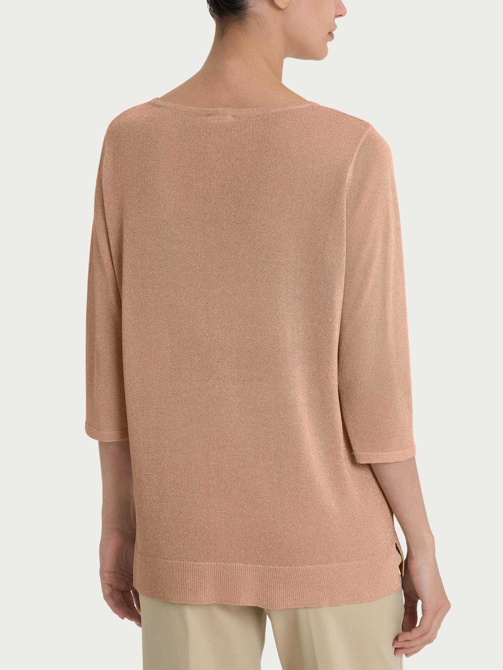 Maglia con manica 3/4 in Crêpe Lurex - Warm Taupe - Image 2