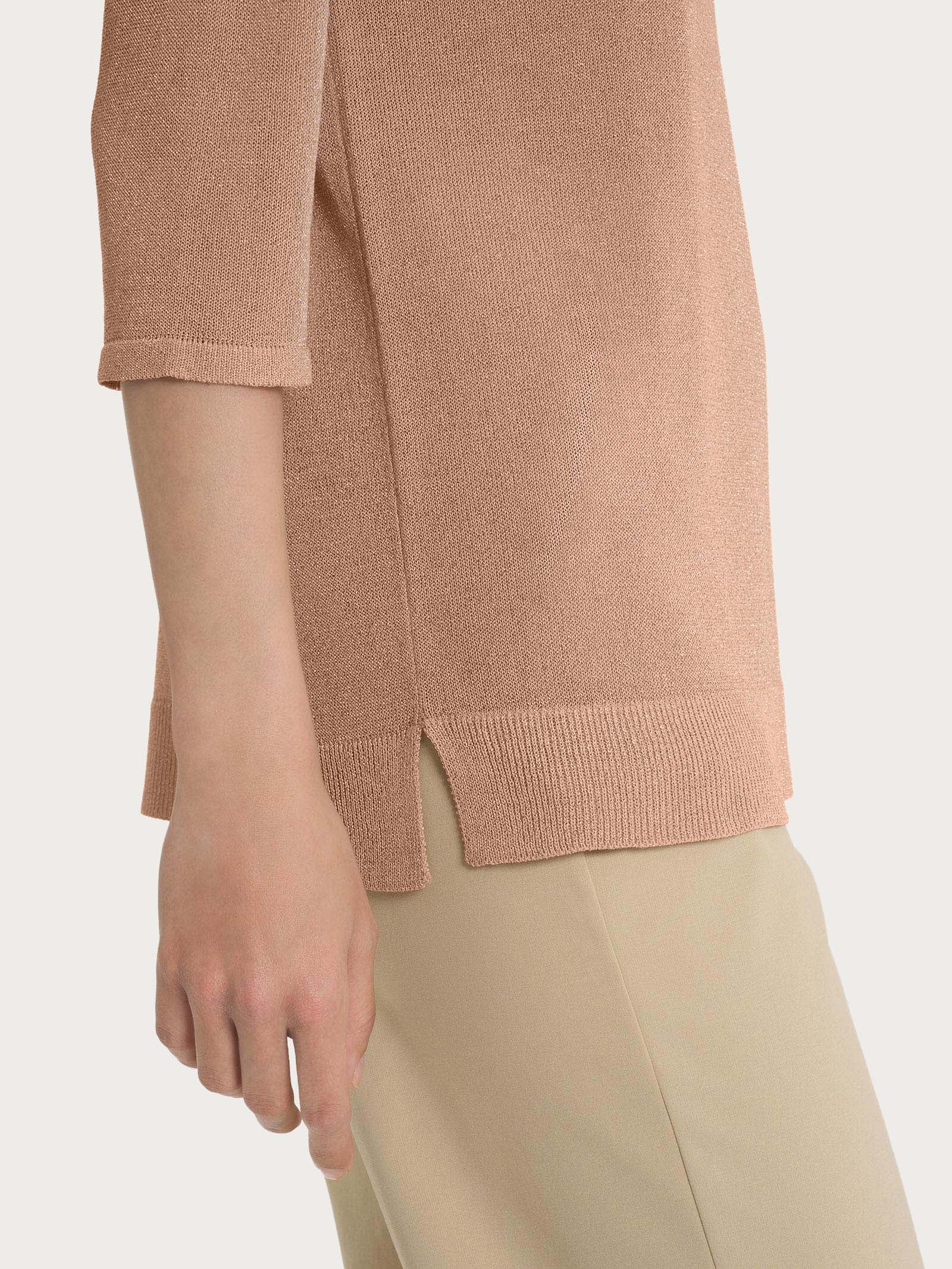 Maglia con manica 3/4 in Crêpe Lurex - Warm Taupe - Image 3