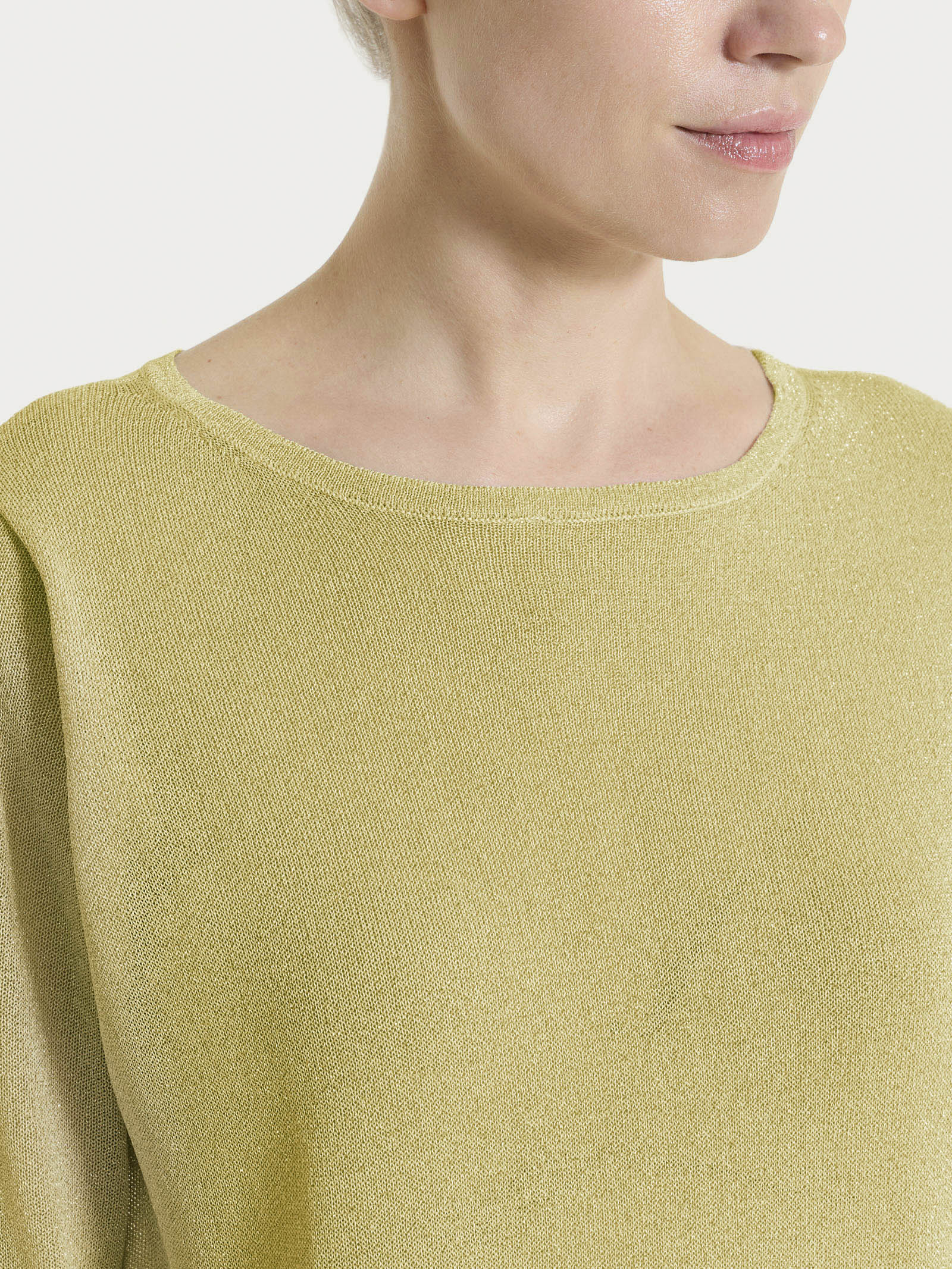 Maglia con manica 3/4 in Crêpe Lurex - Khaki - Image 3