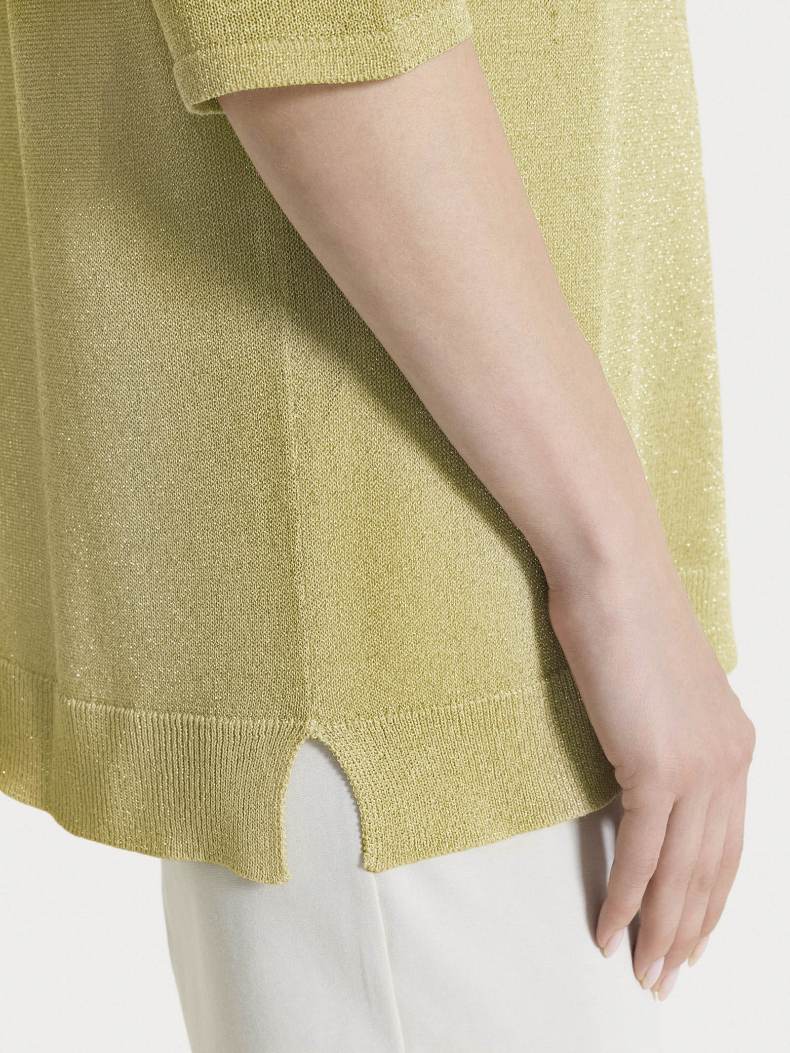 Maglia con manica 3/4 in Crêpe Lurex - Khaki - Image 4