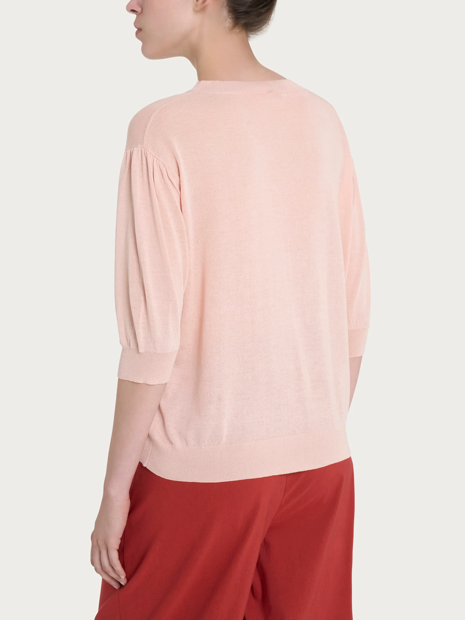 Maglia con manica a palloncino in Crêpe  - Cameo Rose - Image 2