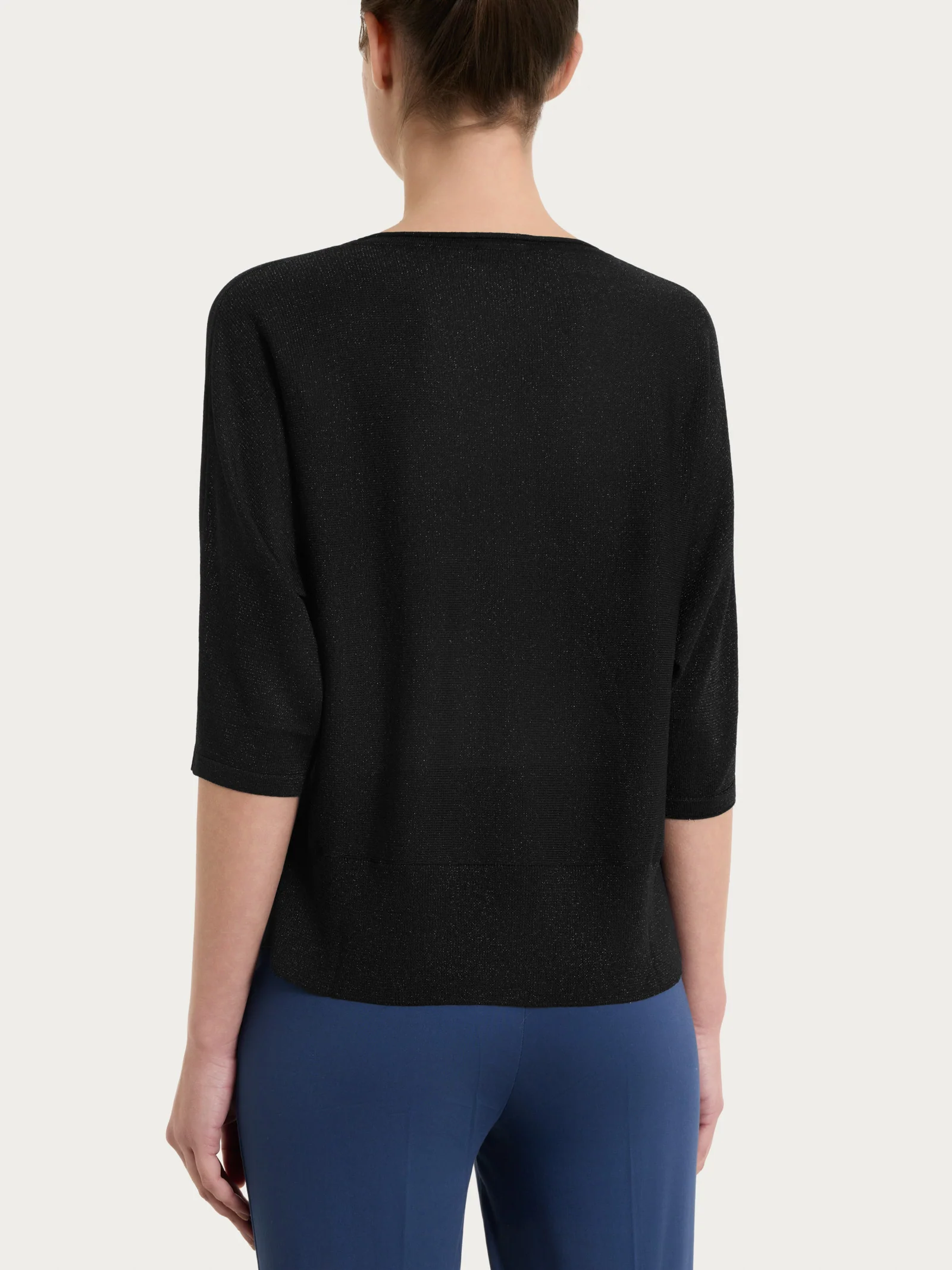 Maglia con manica a pipistrello in Crêpe Lurex - Nero - Image 2