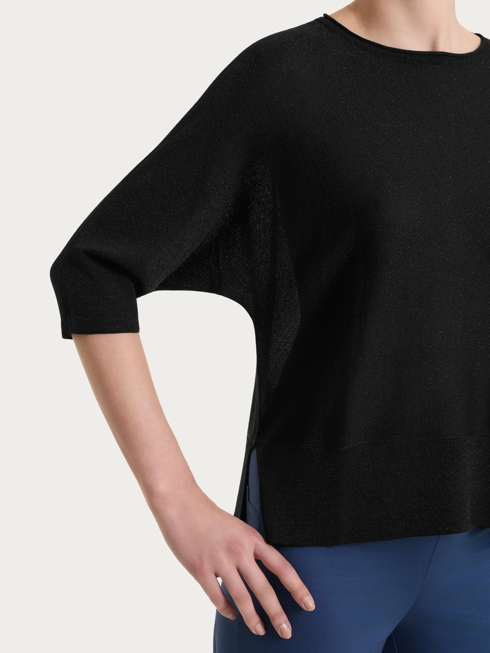Maglia con manica a pipistrello in Crêpe Lurex - Nero - Image 5