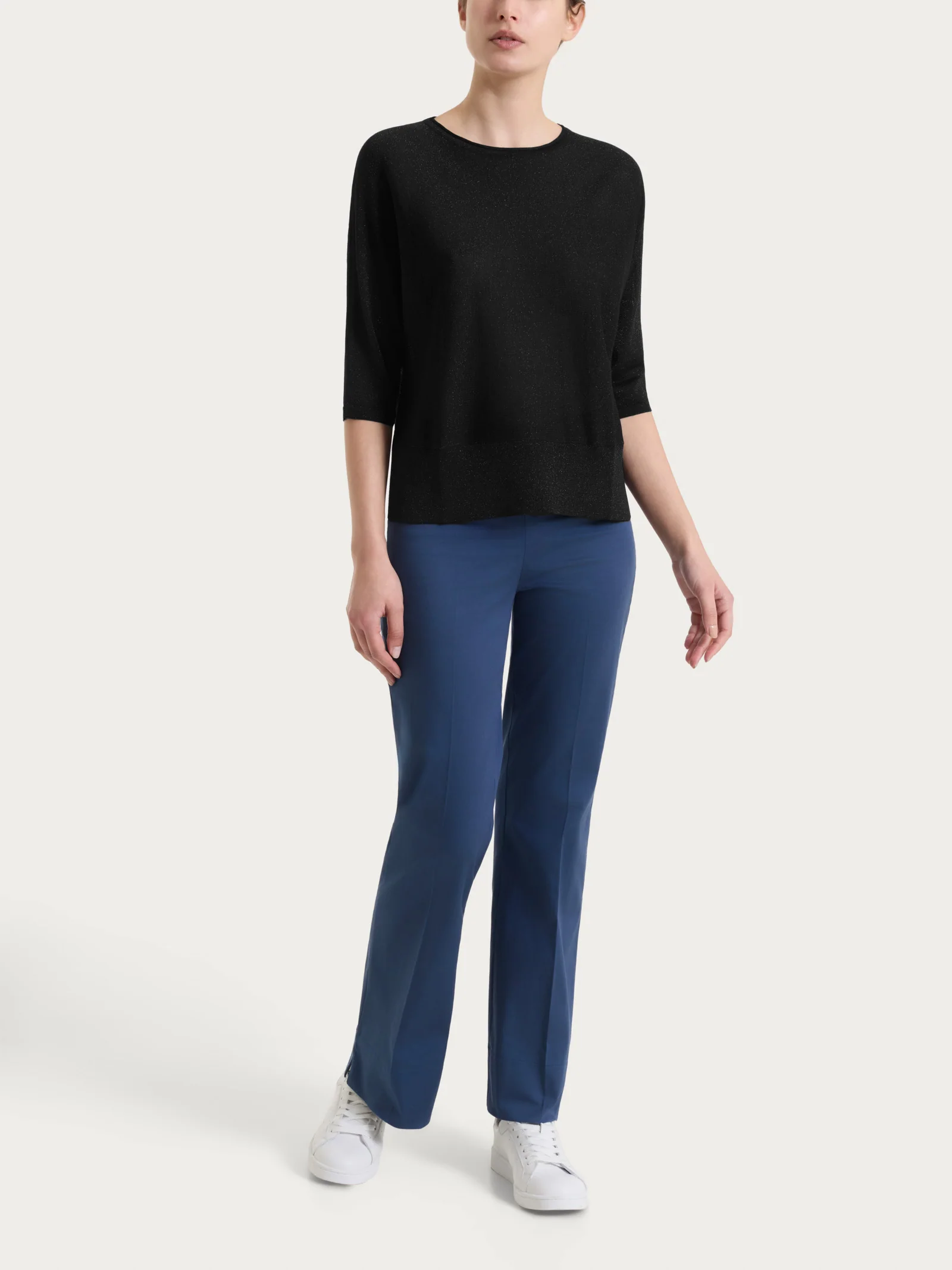 Maglia con manica a pipistrello in Crêpe Lurex - Nero - Image 6
