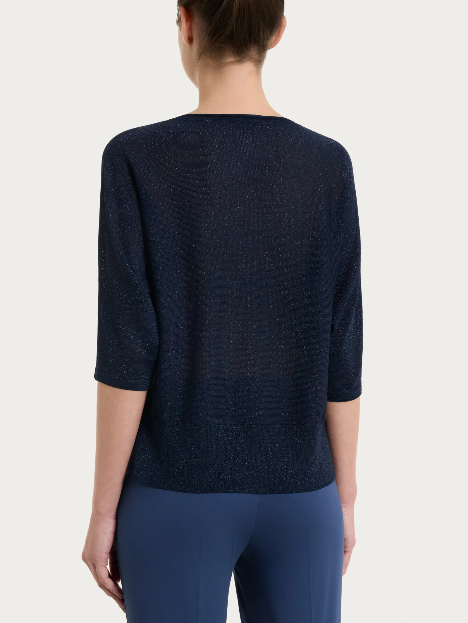 Maglia con manica a pipistrello in Crêpe Lurex - Bleu - Image 2