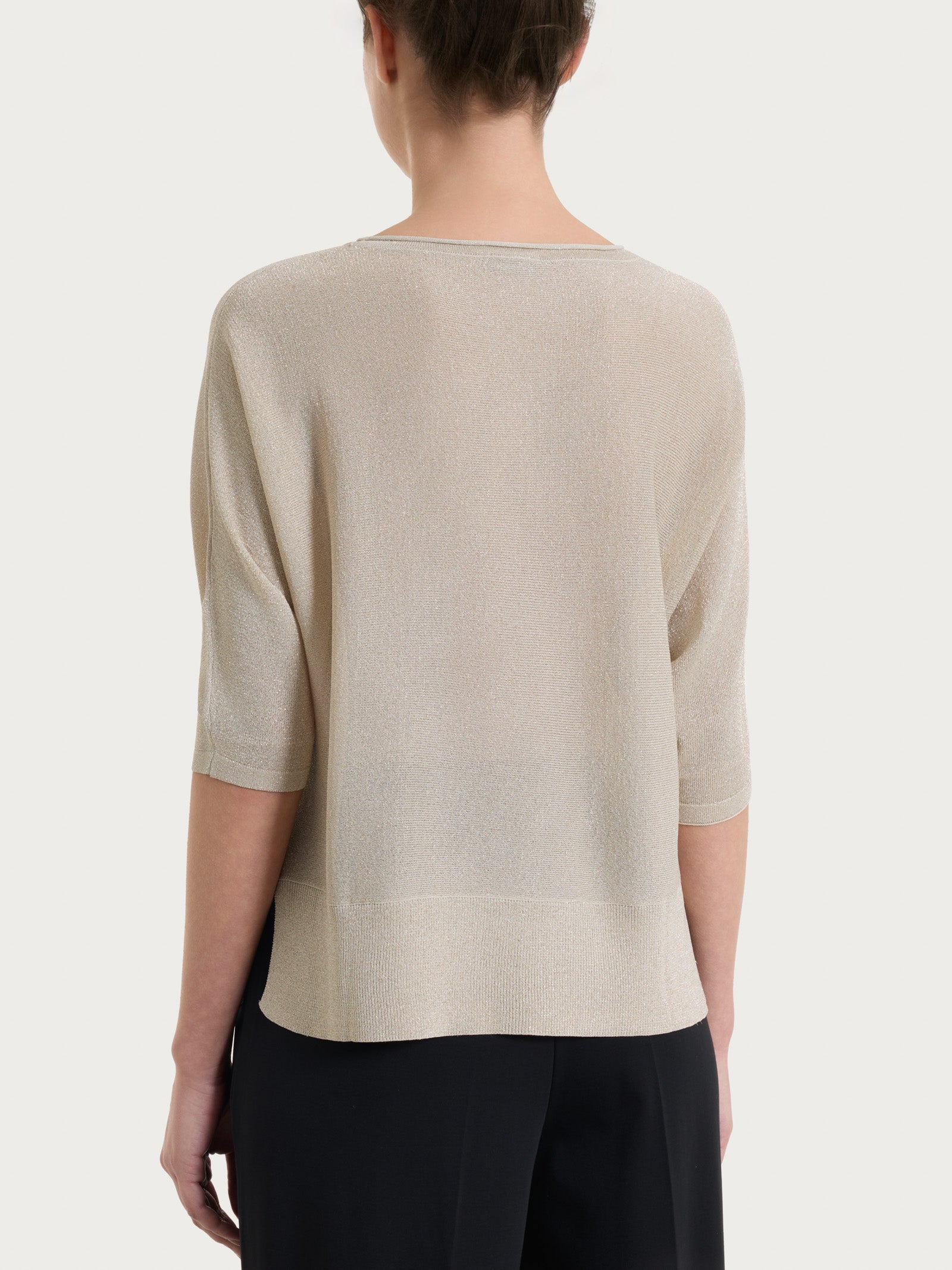 Maglia con manica a pipistrello in Crêpe Lurex - Champignon - Image 2