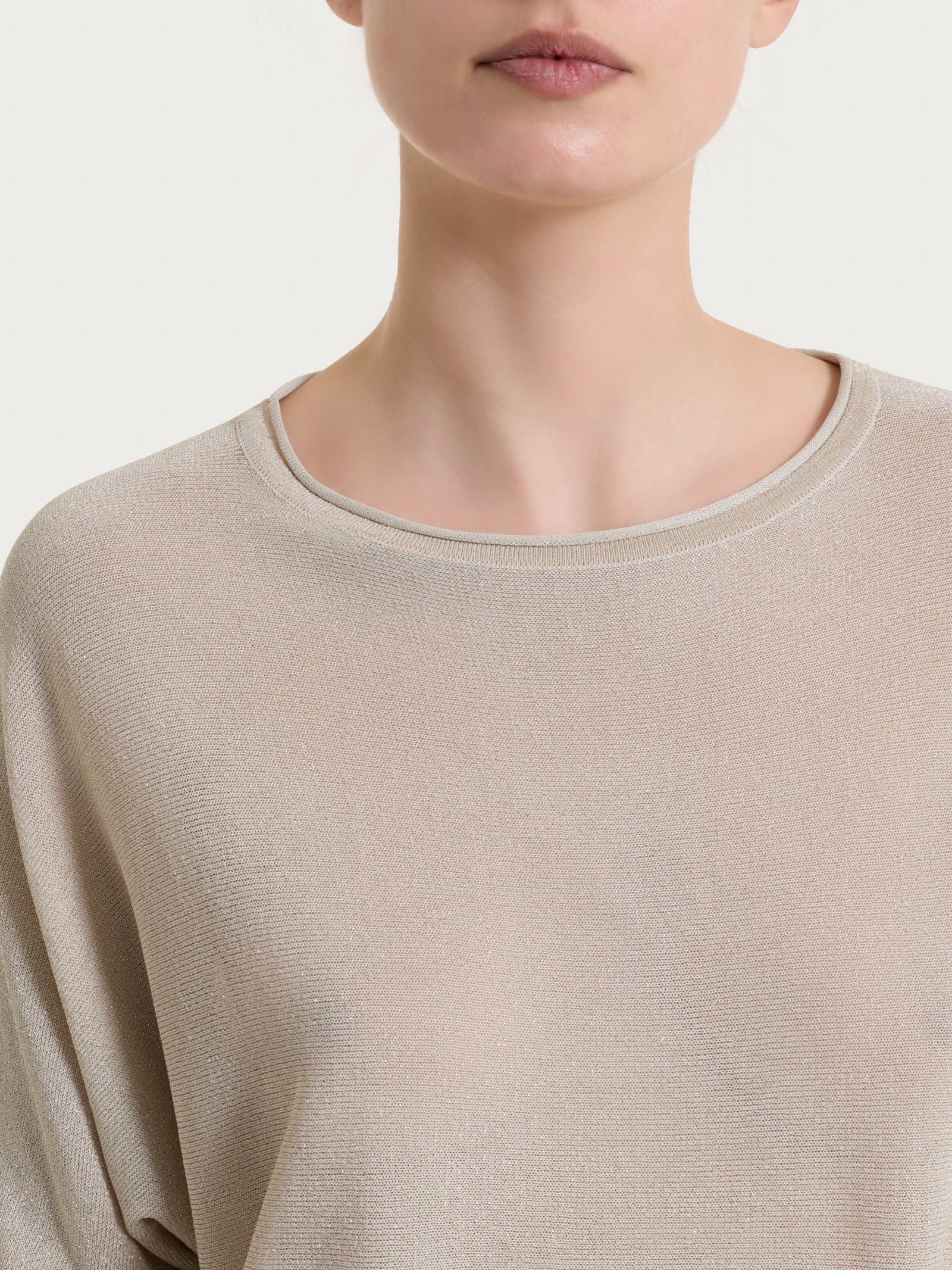 Maglia con manica a pipistrello in Crêpe Lurex - Champignon - Image 4