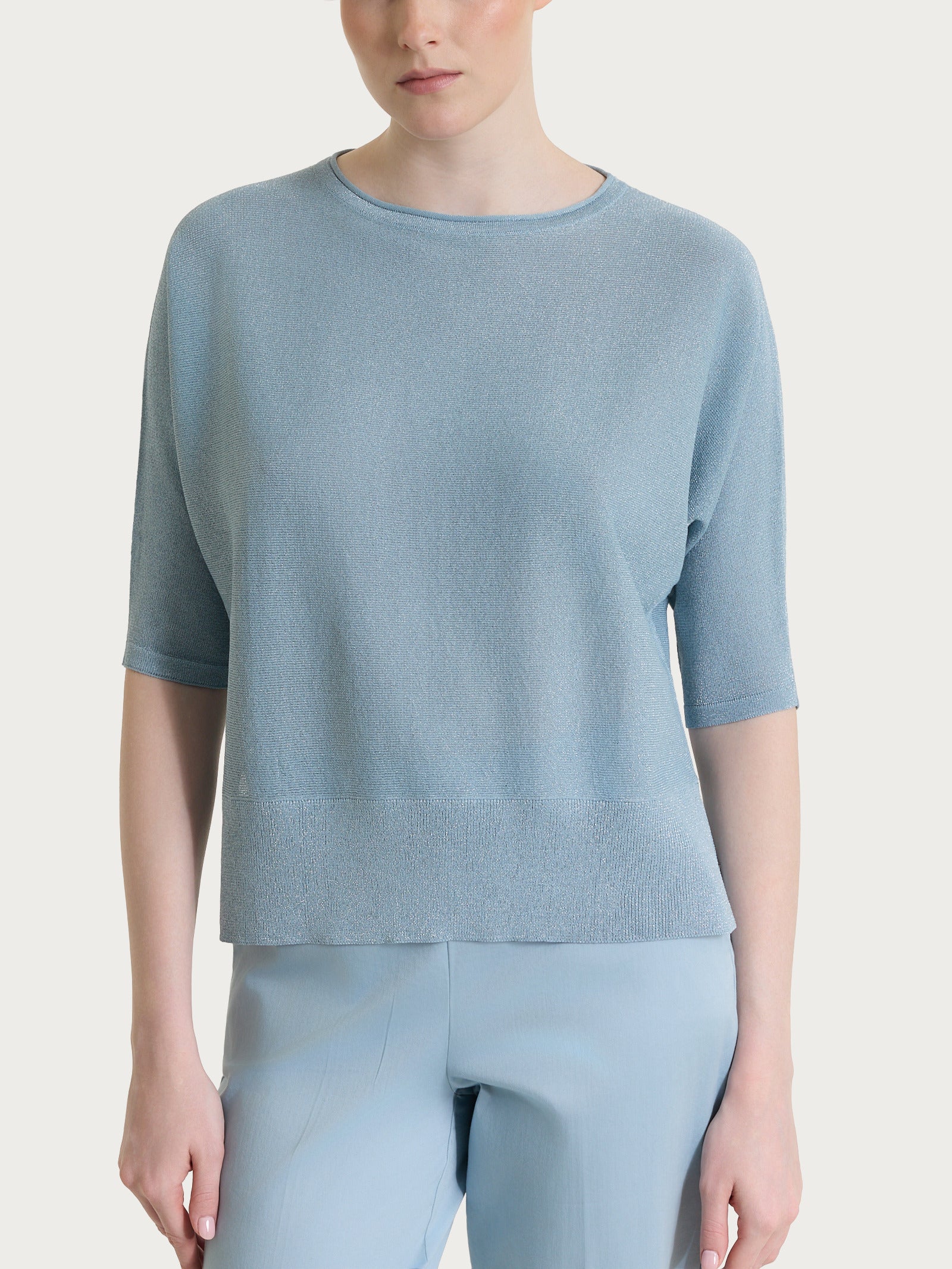 Maglia con manica a pipistrello in Crêpe Lurex - Dusty Blue - Image 2