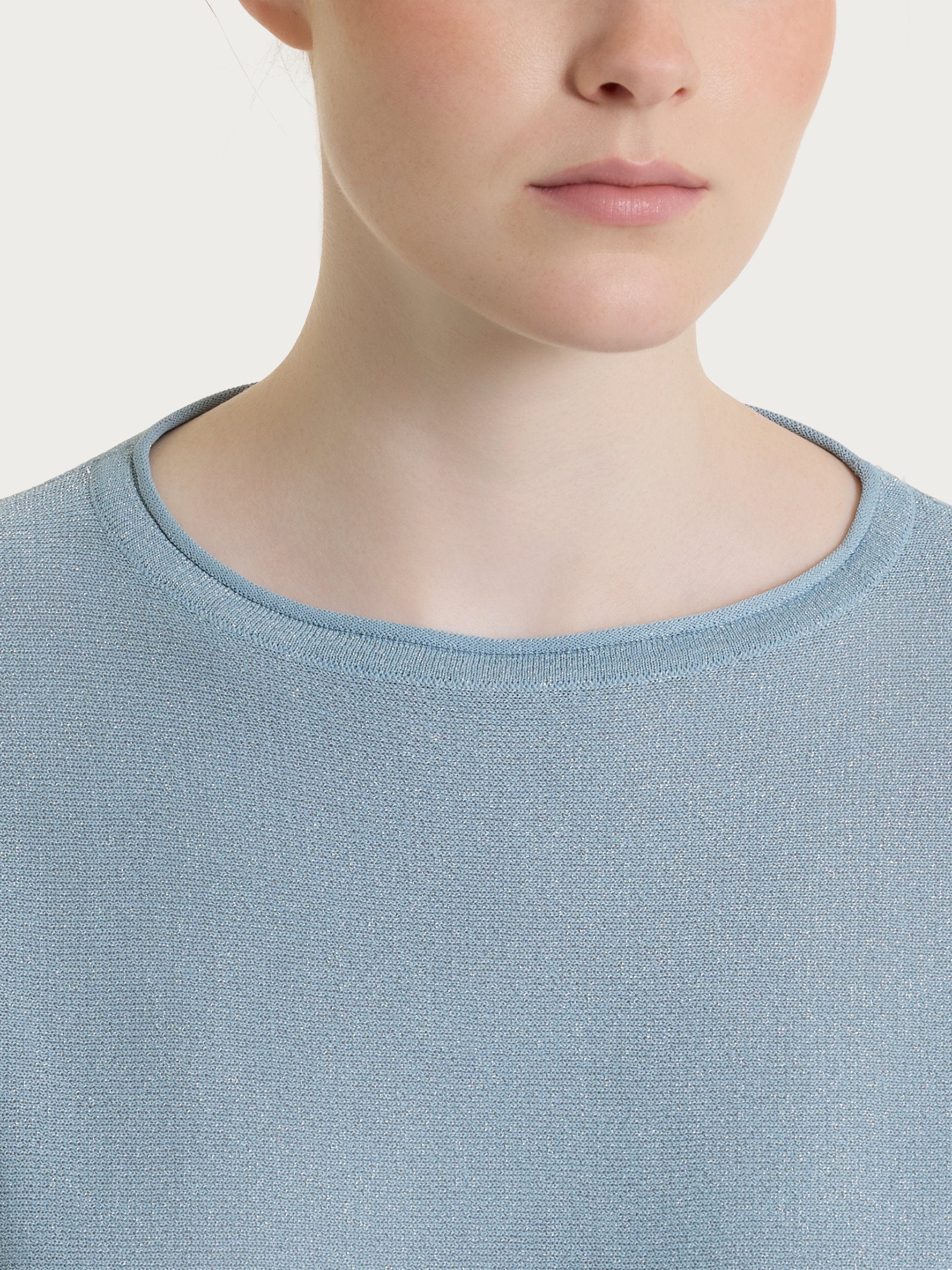 Maglia con manica a pipistrello in Crêpe Lurex - Dusty Blue - Image 7