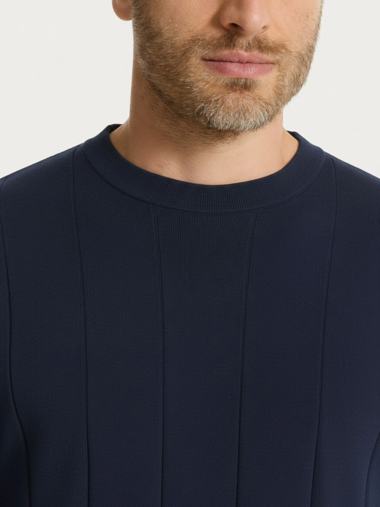 Maglia con manica corta a costa piatta in Puro Cotone - Outer Space - Image 3