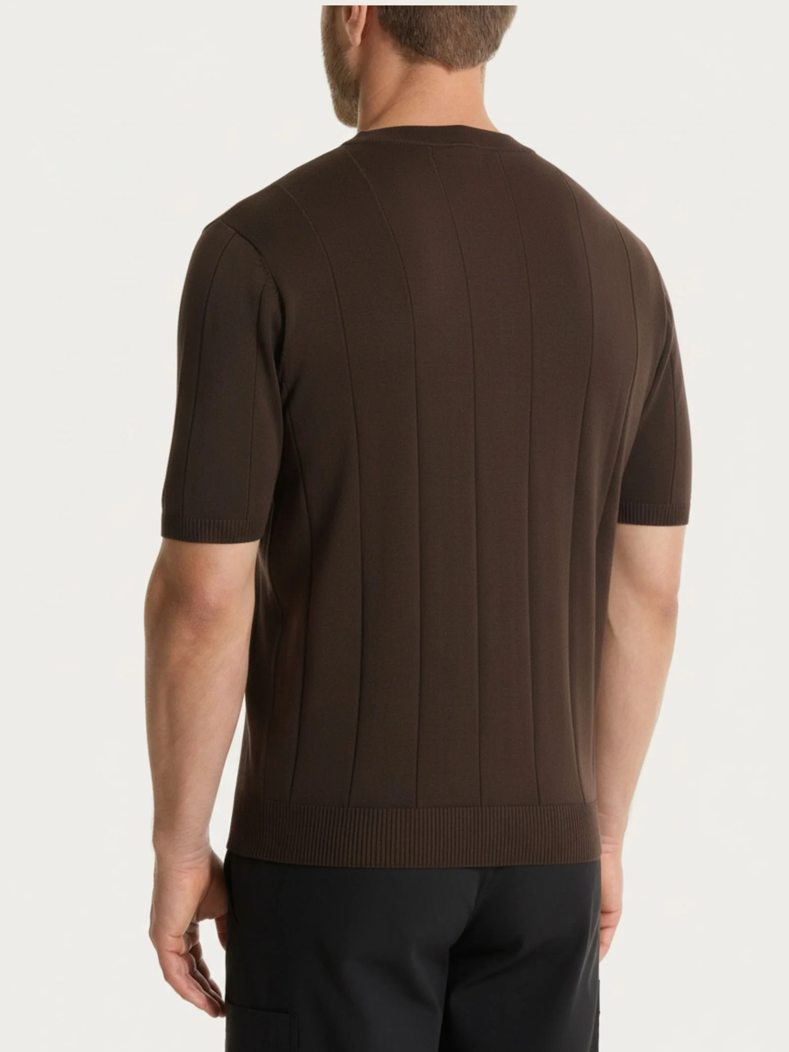 Maglia con manica corta a costa piatta in Puro Cotone - Chocolate Torte - Image 2