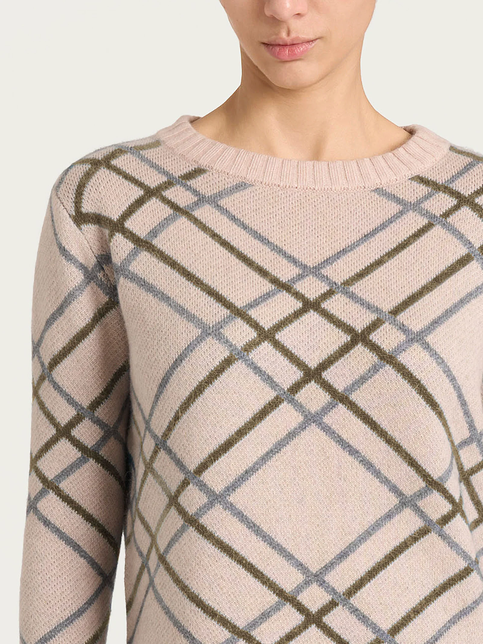 Maglia con scollo a barchetta e check pattern in Natural Soft - Fant.Zenzero Mel. - Image 3