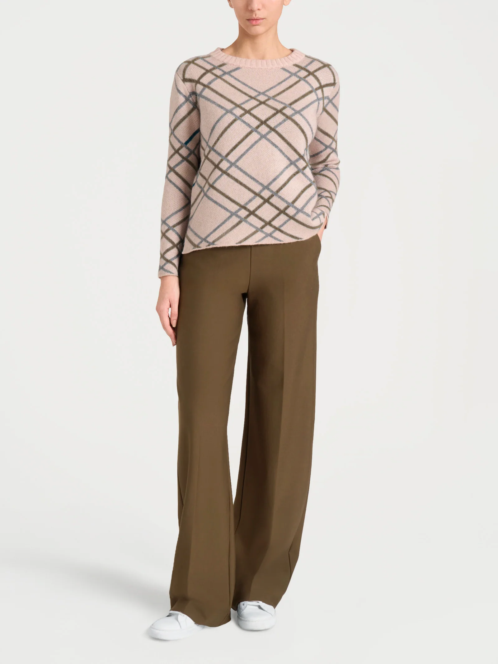 Maglia con scollo a barchetta e check pattern in Natural Soft - Fant.Zenzero Mel. - Image 4