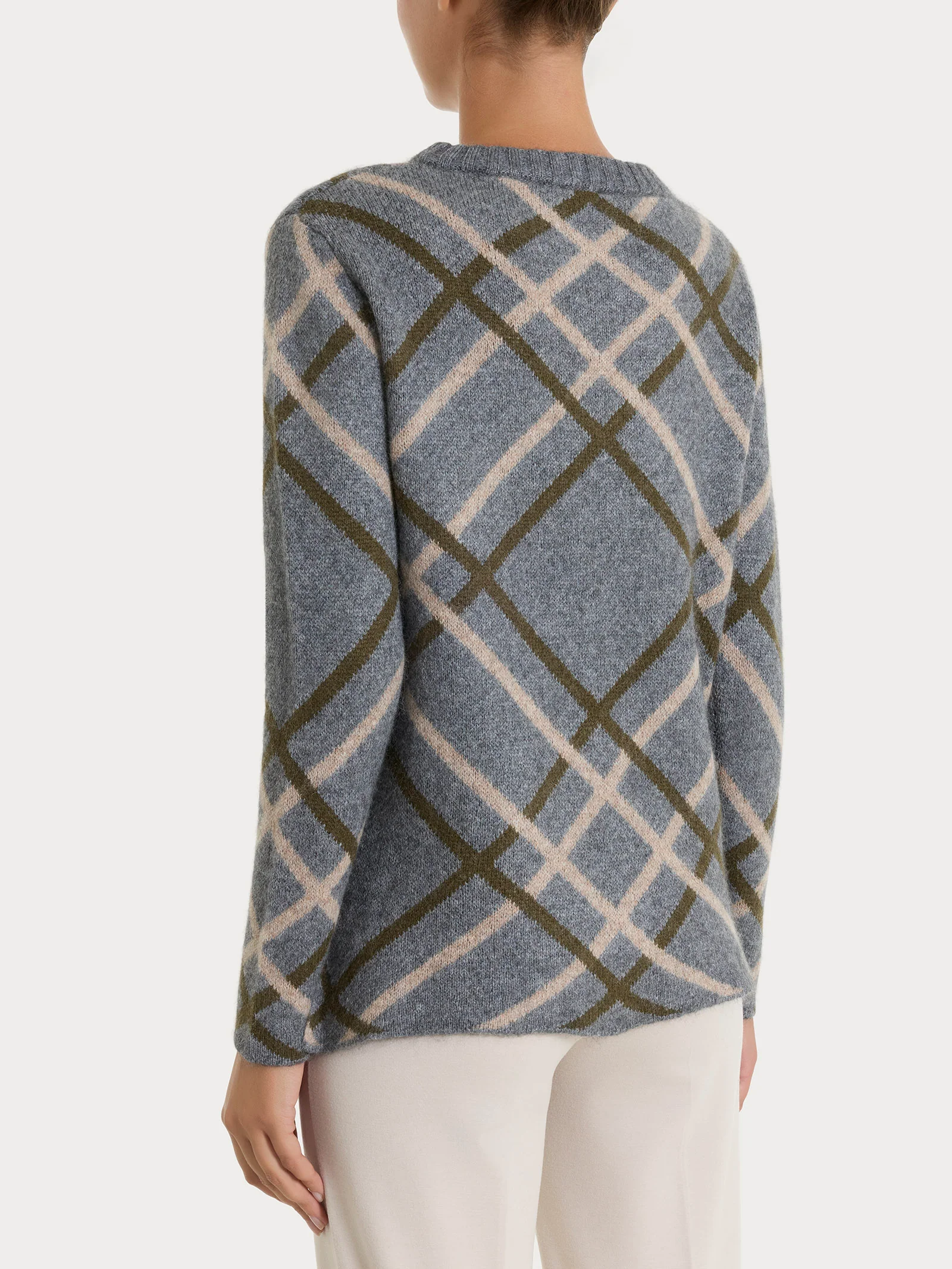 Maglia con scollo a barchetta e check pattern in Natural Soft - Fant. Ferro Mel. - Image 2