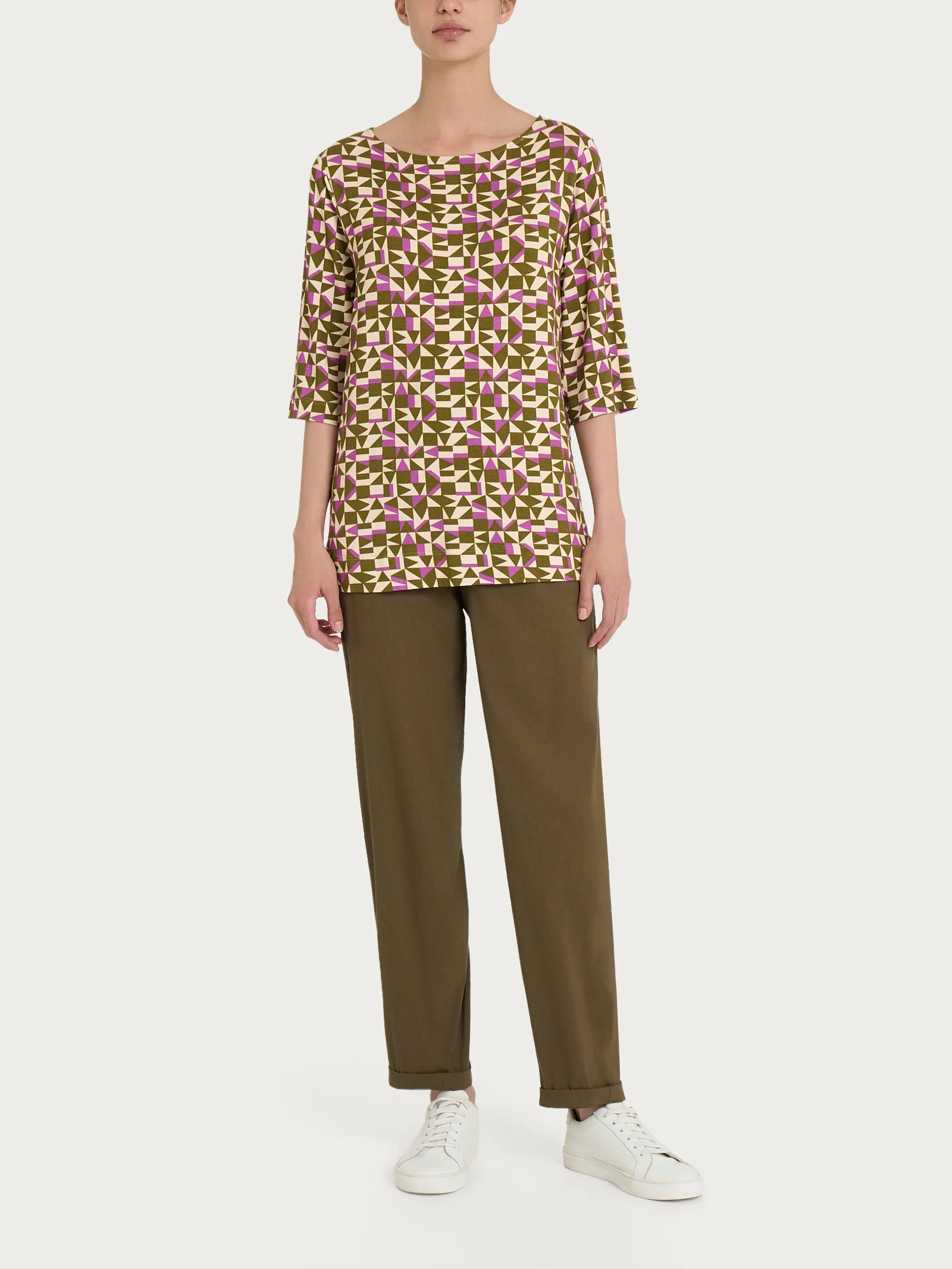 Maglia con scollo a barchetta e geometric pattern in Viscosa Summer - Fant. Cattleya Orchid - Image 4