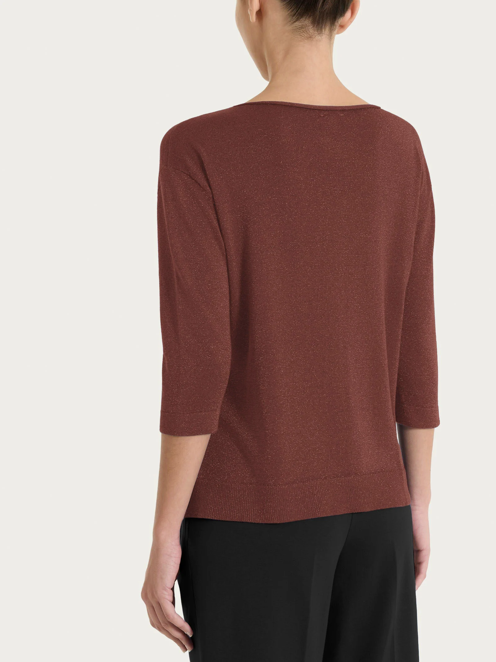 Maglia con scollo a barchetta in Lurex Summertime - Cappuccino - Image 2