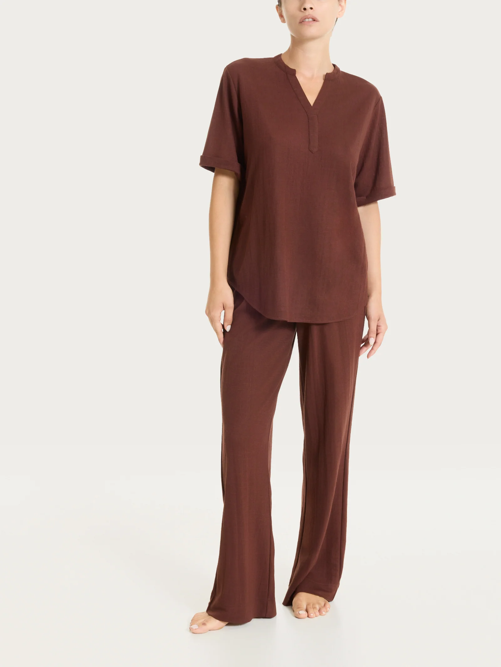 Maglia con scollo a serafino in Summer Slub - Chocolate Fondant - Image 4