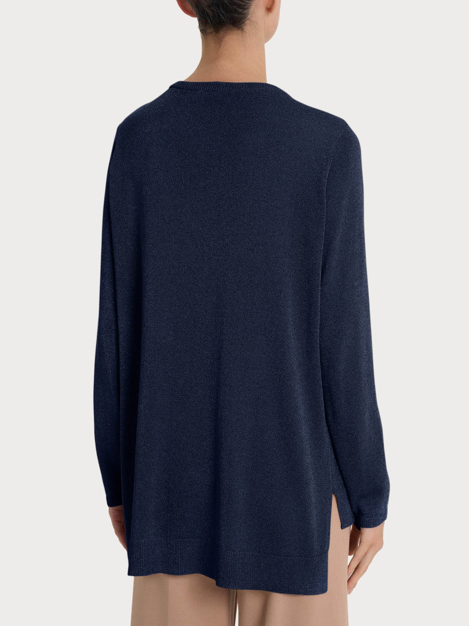 Maglia con scollo a V e manica lunga in Crêpe Lurex - Bleu - Image 2