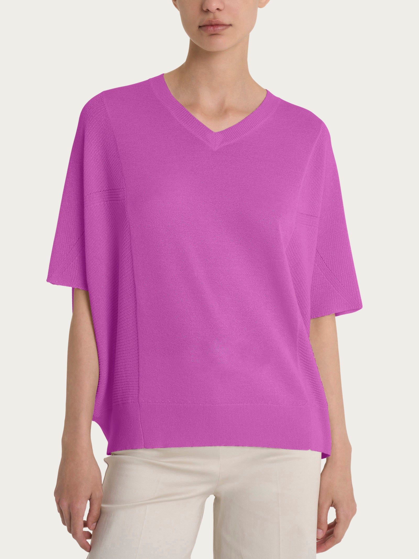 Maglia con scollo a V in Crêpe Lurex - Cattleya Orchid