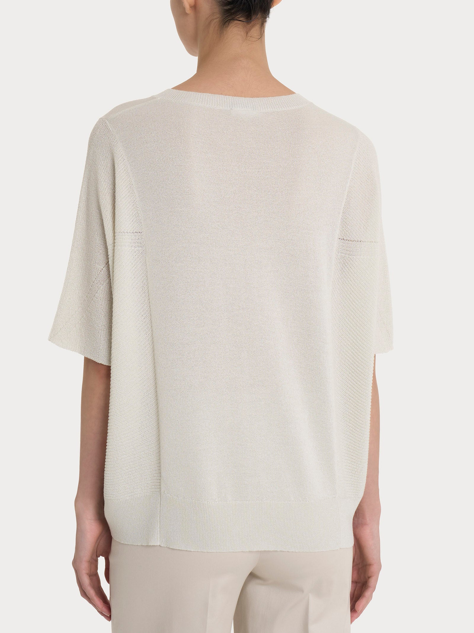 Maglia con scollo a V in Crêpe Lurex - Dawn Blue - Image 2