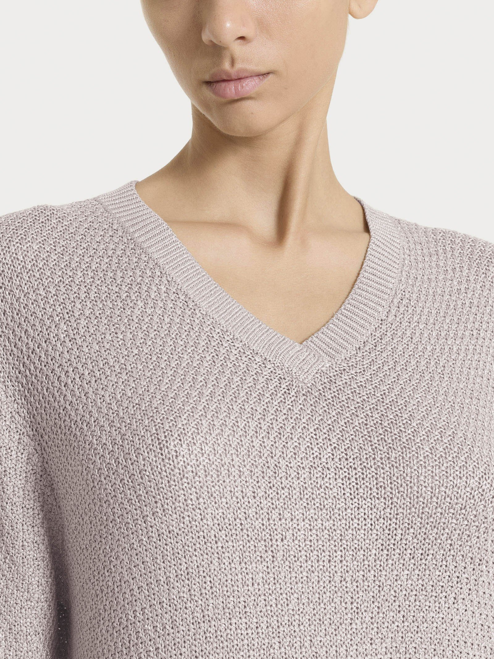Maglia con scollo a V in Lurex Rice Stitch - Sphinx - Image 3