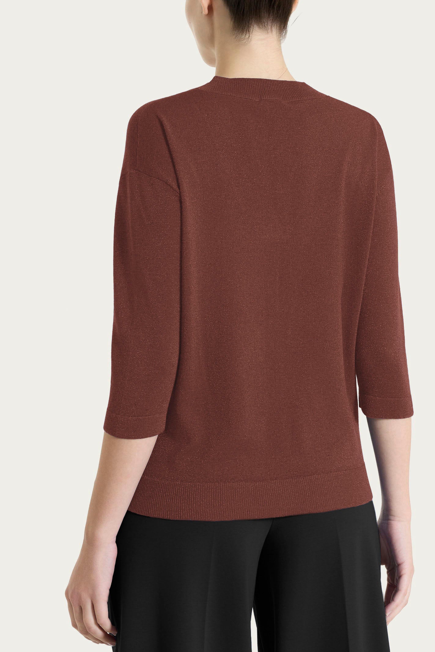 Maglia con scollo a V in Lurex Summertime - Cappuccino - Image 2