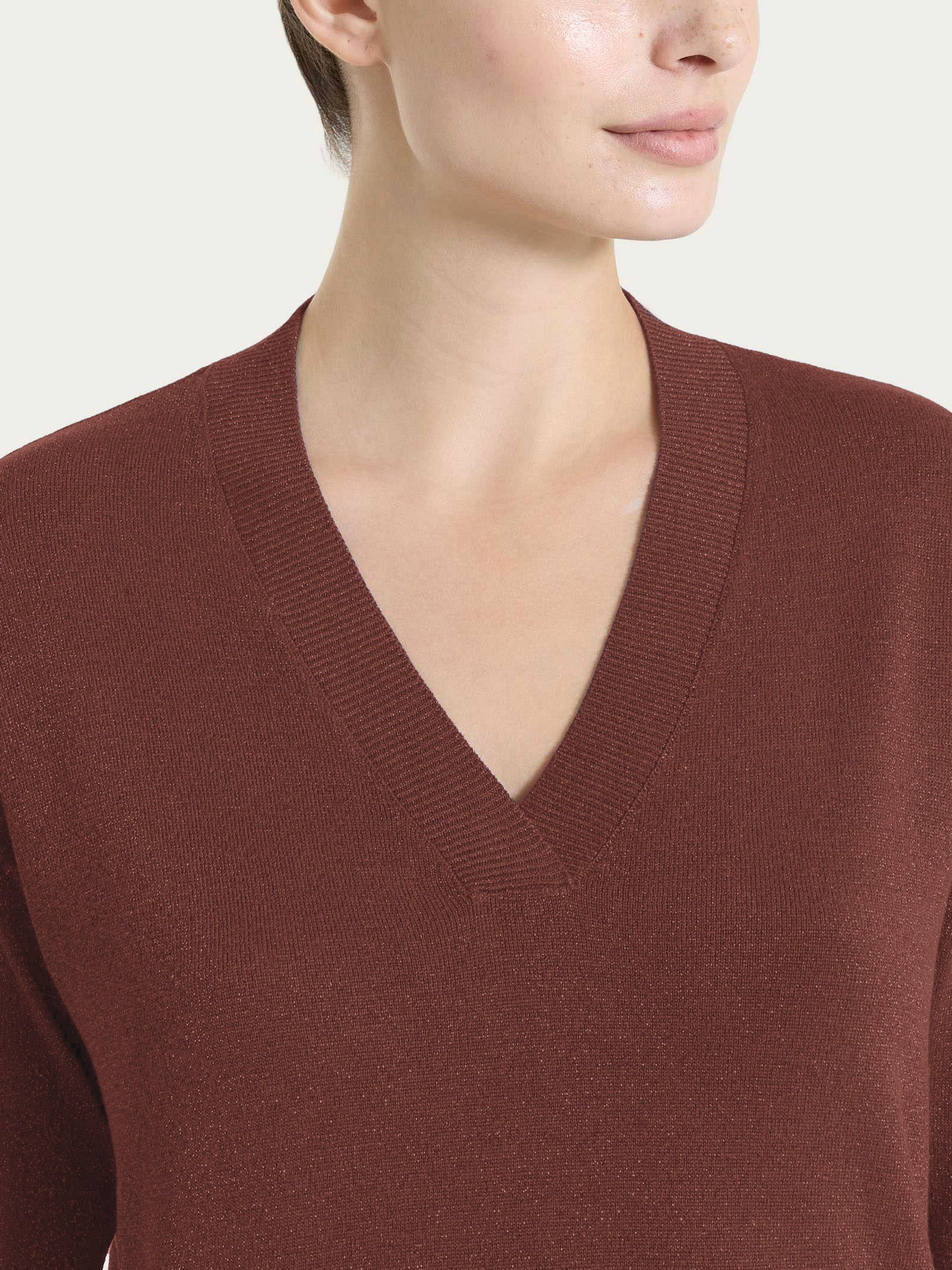 Maglia con scollo a V in Lurex Summertime - Cappuccino - Image 3