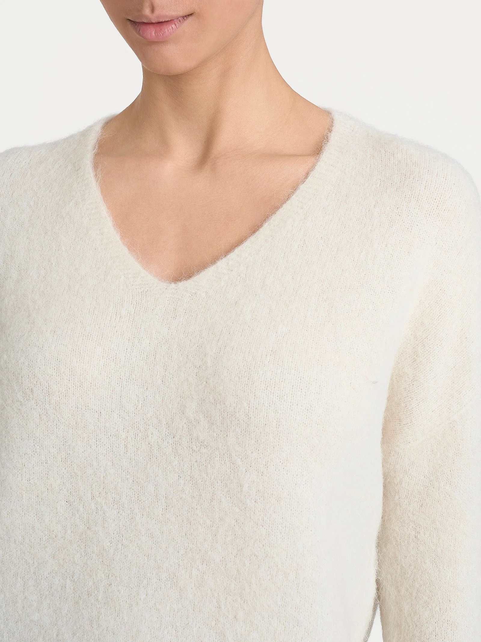 Maglia con scollo a V in Misto Alpaca - Avorio - Image 3