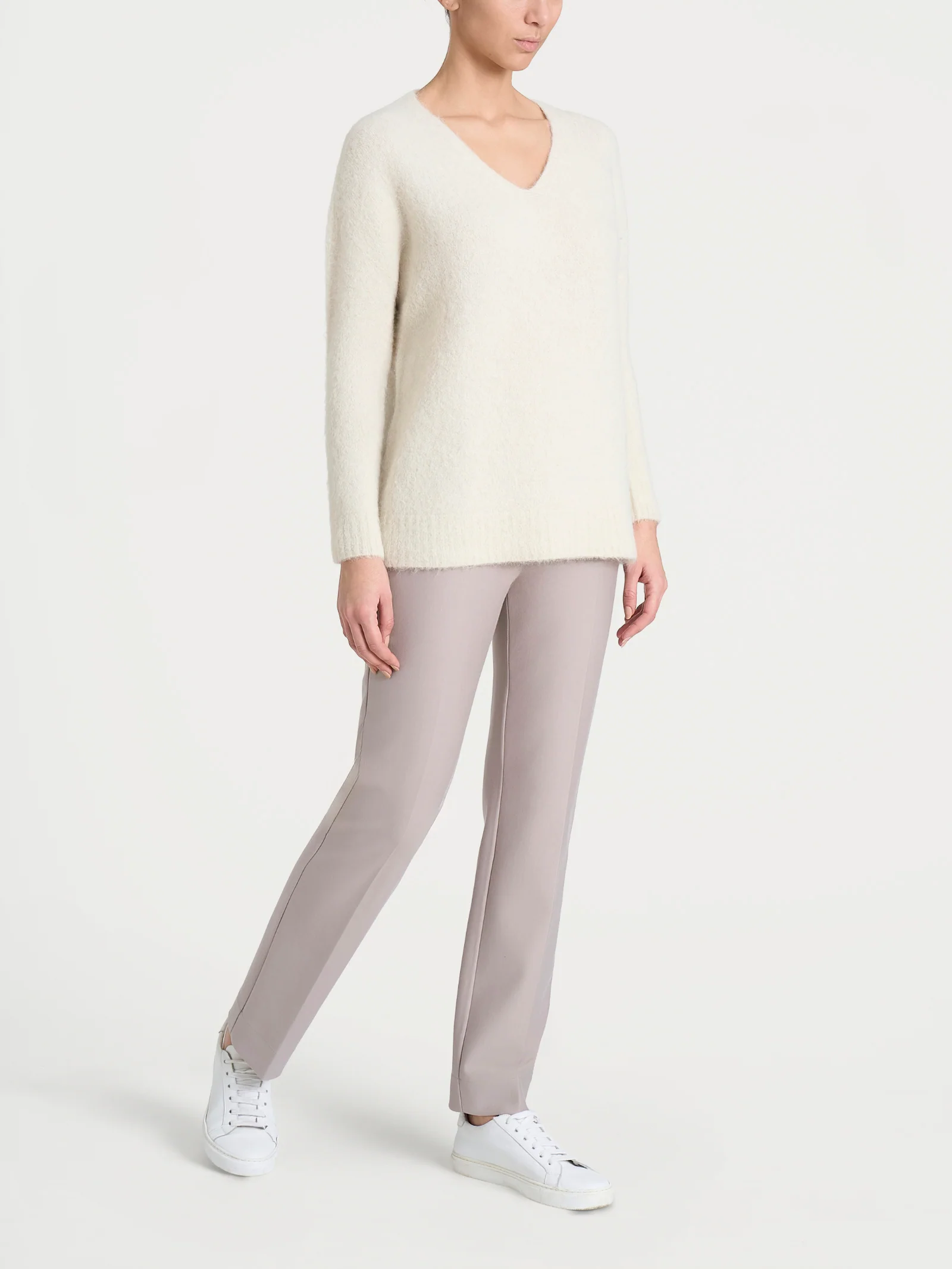 Maglia con scollo a V in Misto Alpaca - Avorio - Image 4