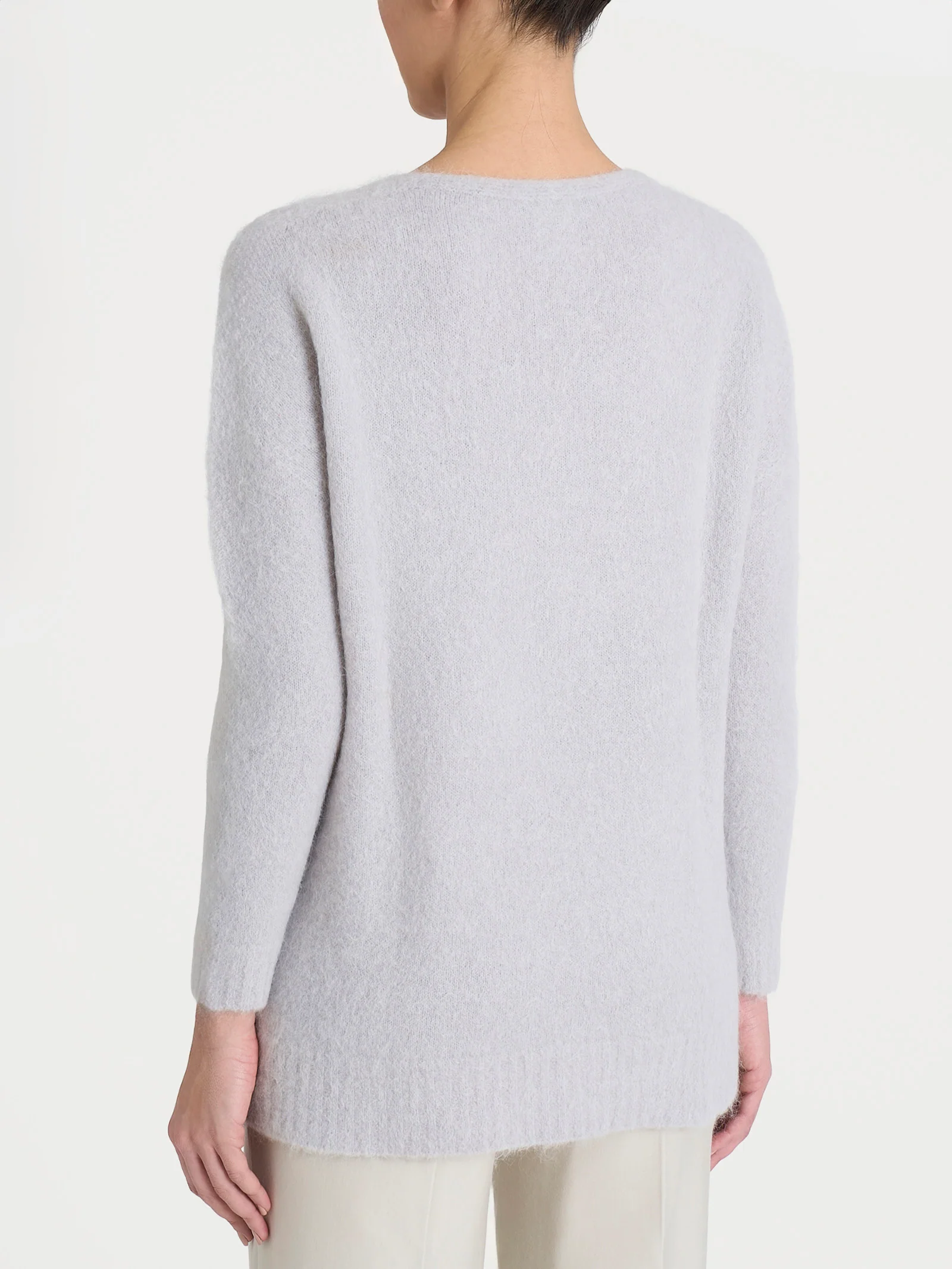 Maglia con scollo a V in Misto Alpaca - Grigio Perla - Image 2