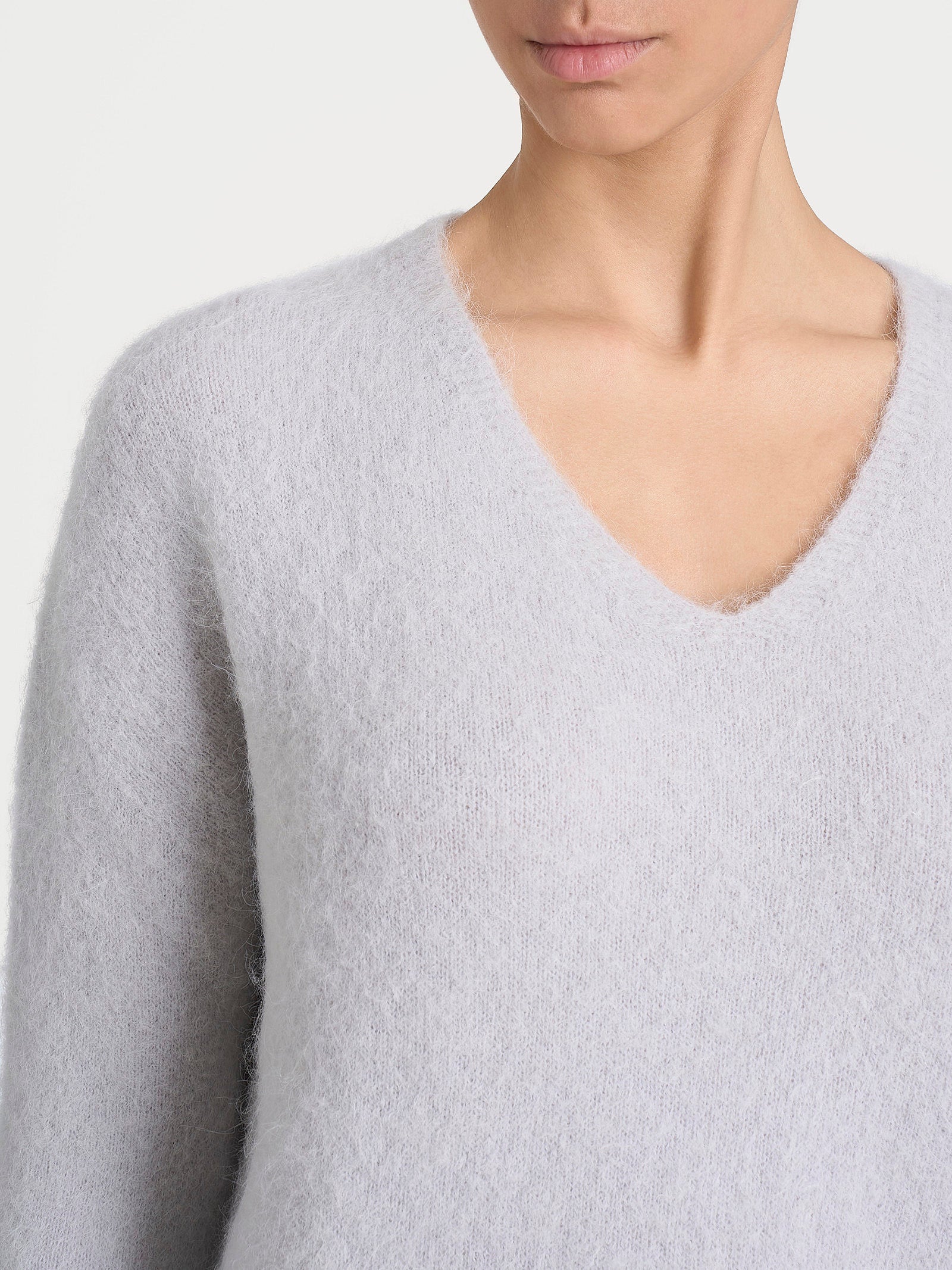 Maglia con scollo a V in Misto Alpaca - Grigio Perla - Image 3