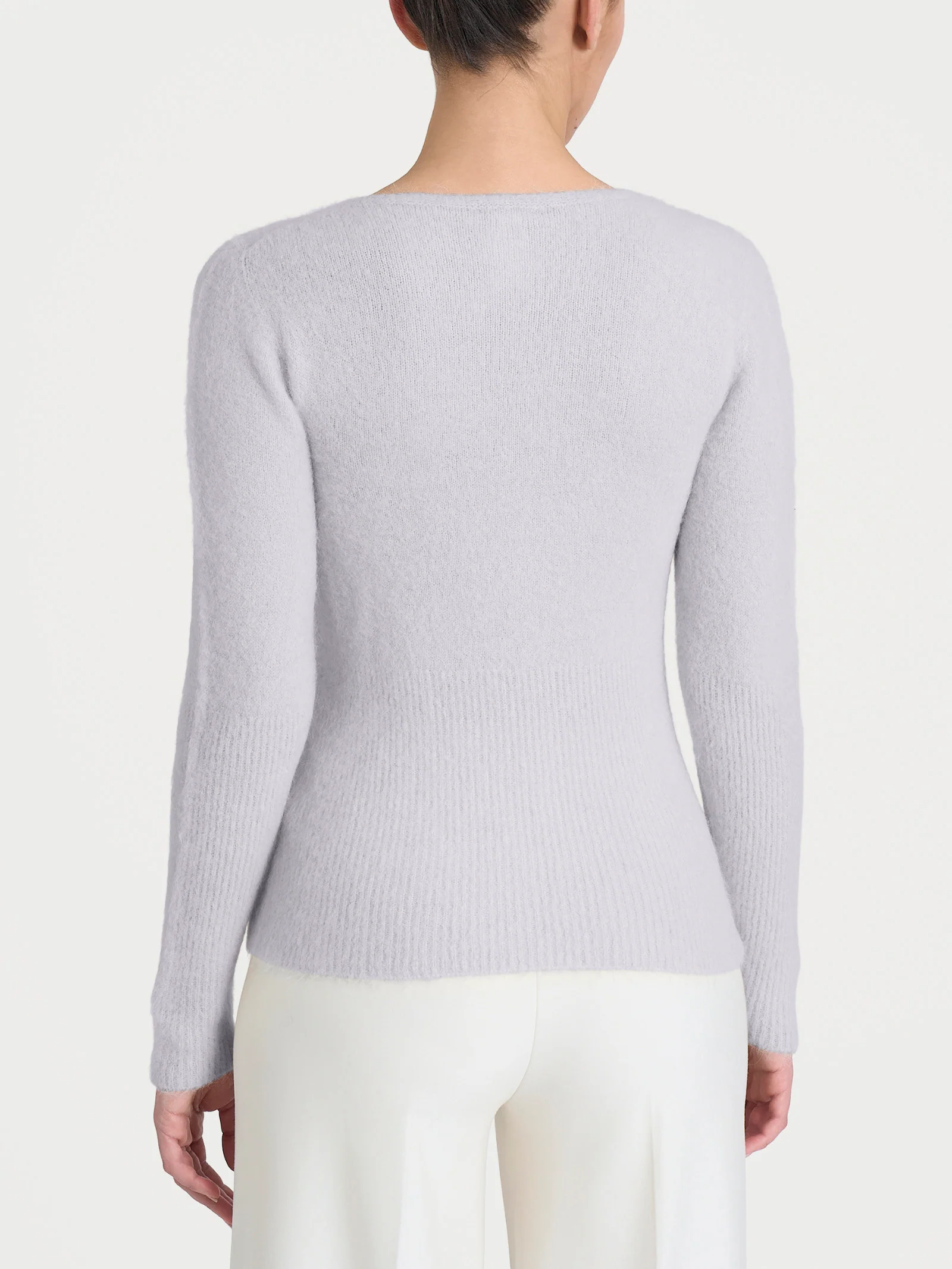 Maglia con scollo madonna in Misto Alpaca - Grigio Perla - Image 2