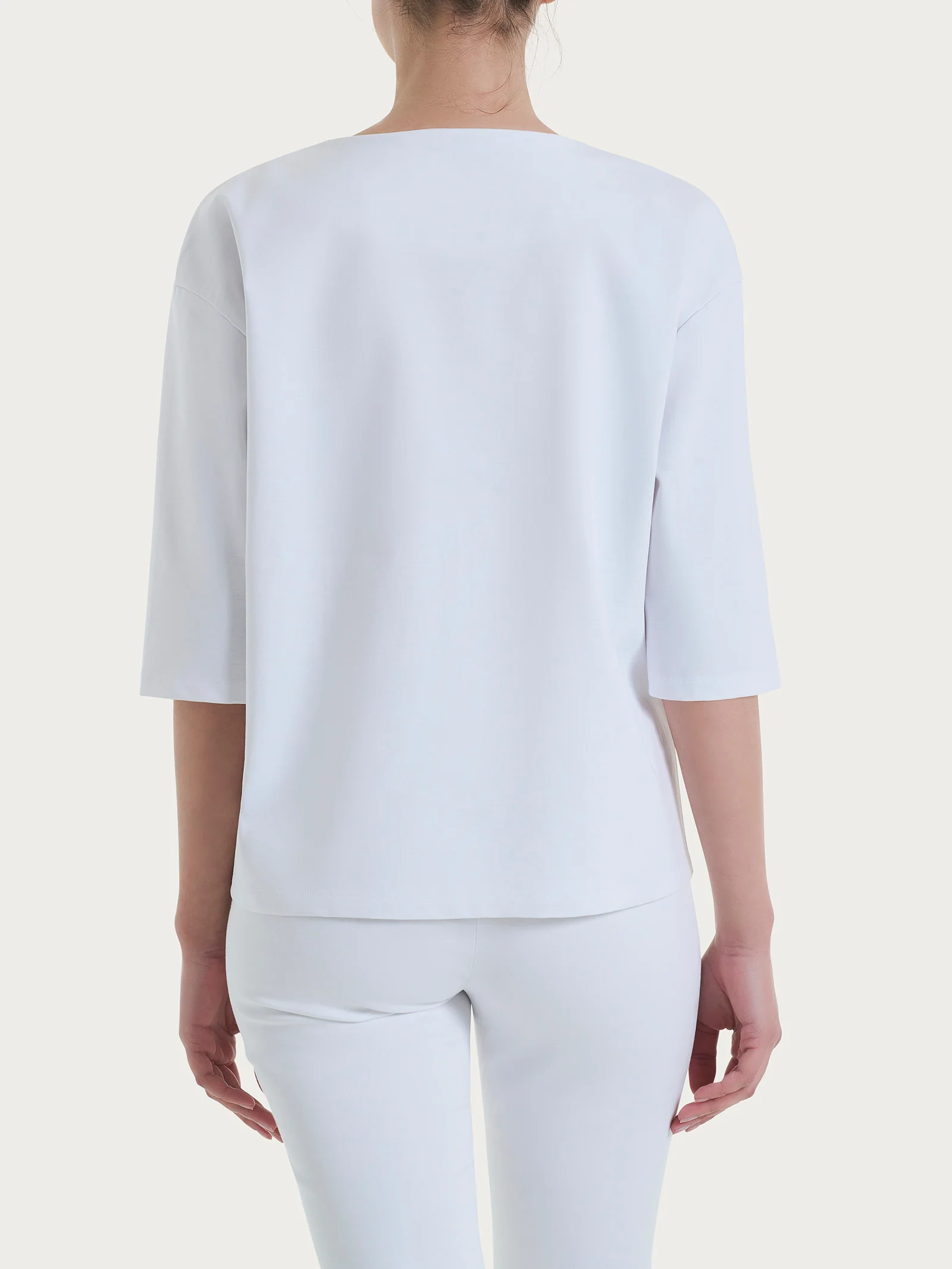 Maglia corta girocollo in Compact Light - Bianco - Image 2