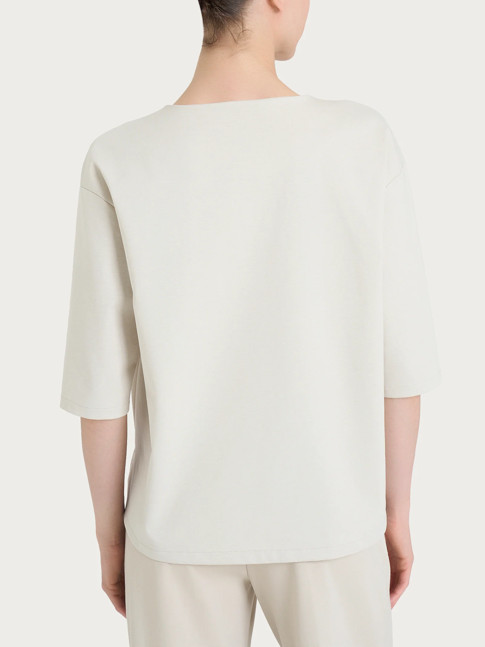 Maglia corta girocollo in Compact Light - Champignon - Image 2