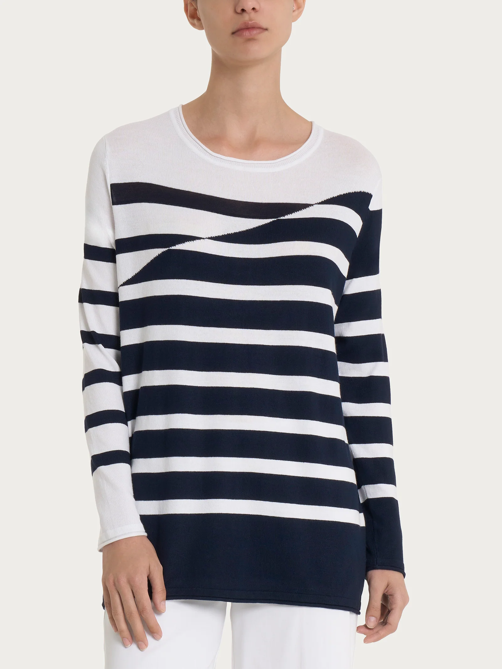 Maglia girocollo a righe bicolori in Summertime - Fant.Bianco