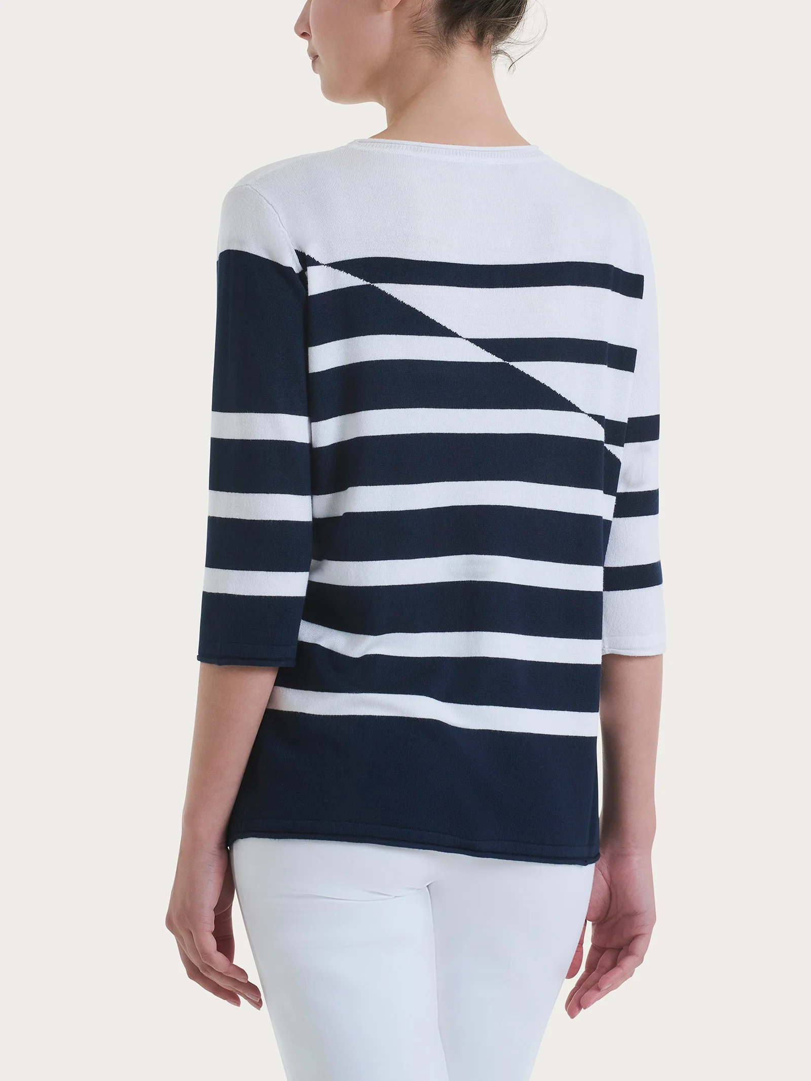 Maglia girocollo a righe con manica 3/4 in Summertime - Fant.Bianco - Image 2