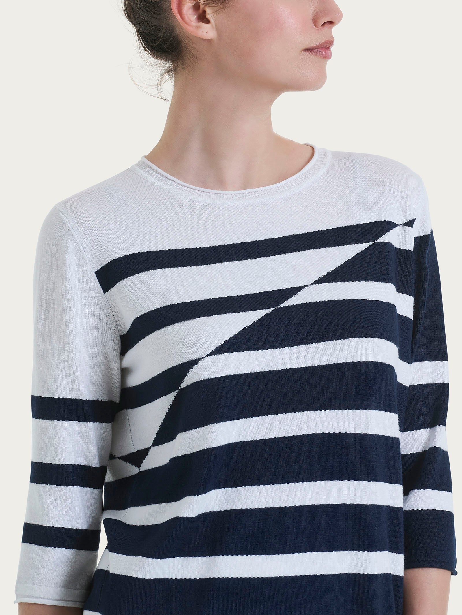Maglia girocollo a righe con manica 3/4 in Summertime - Fant.Bianco - Image 3