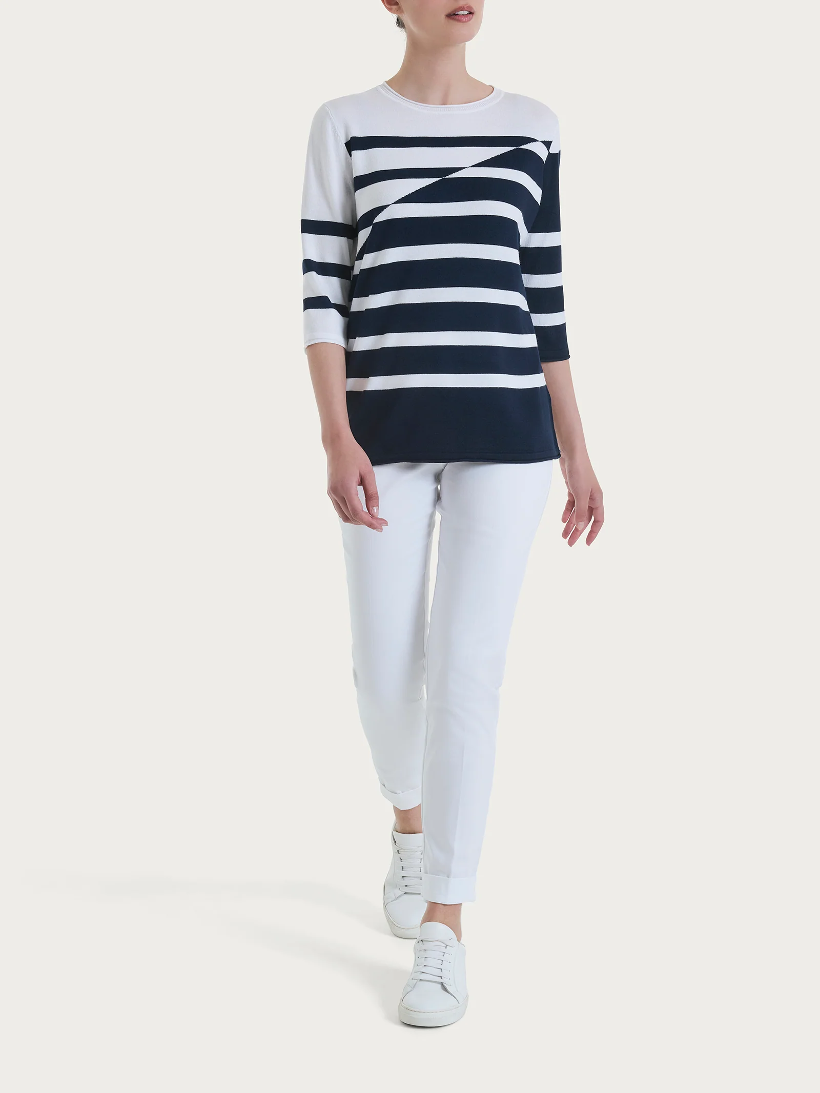 Maglia girocollo a righe con manica 3/4 in Summertime - Fant.Bianco - Image 4