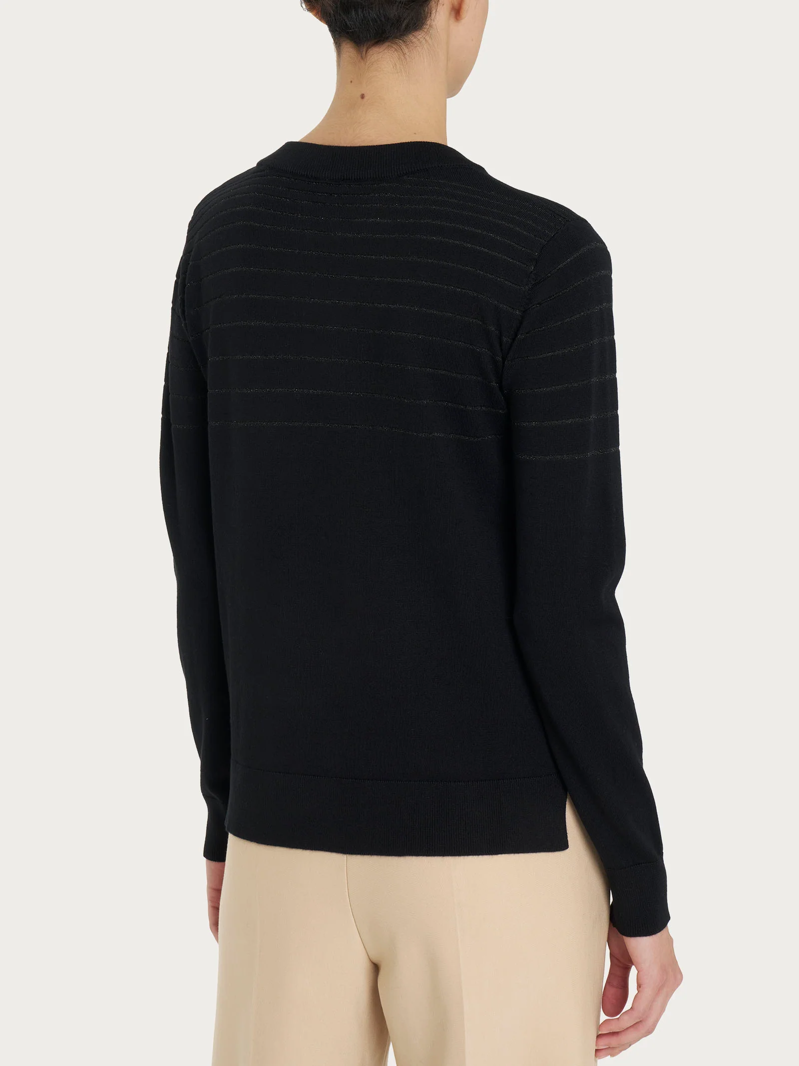 Maglia girocollo a righe Four Seasons con Lurex - Nero - Image 2