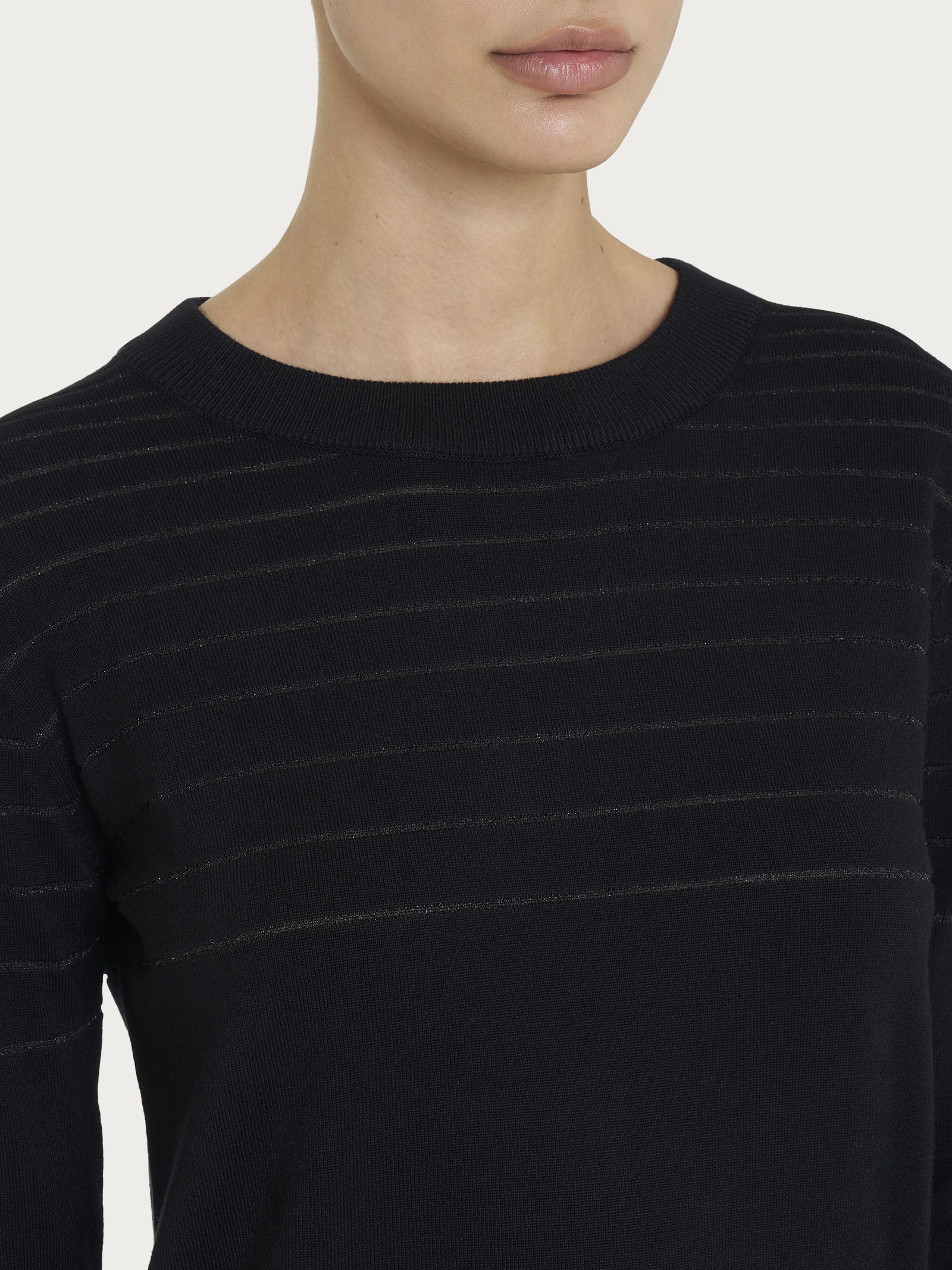 Maglia girocollo a righe Four Seasons con Lurex - Nero - Image 3
