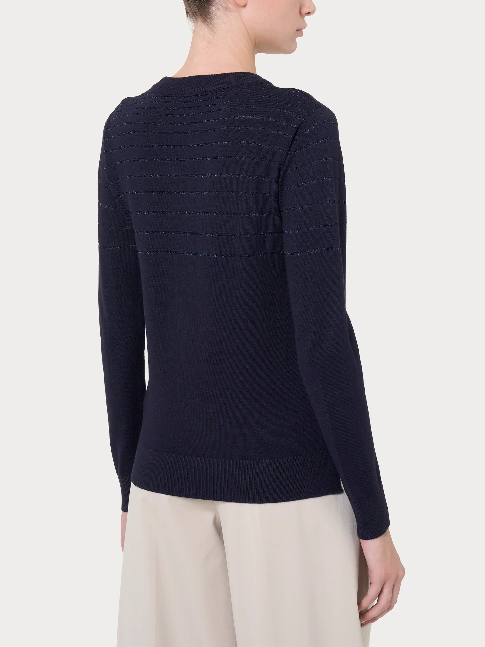 Maglia girocollo a righe Four Seasons con Lurex - Bleu - Image 2