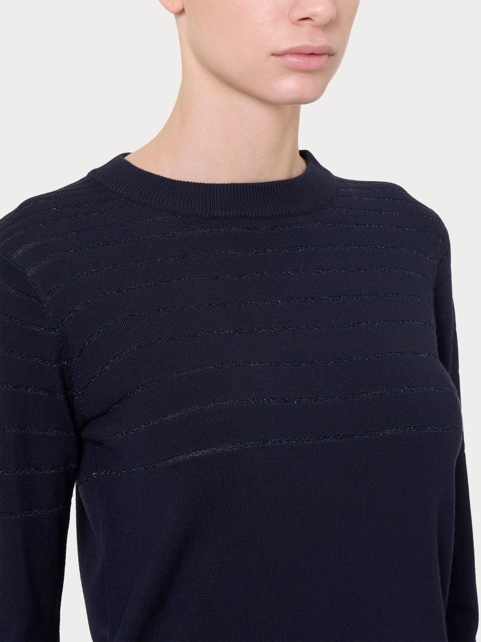 Maglia girocollo a righe Four Seasons con Lurex - Bleu - Image 3