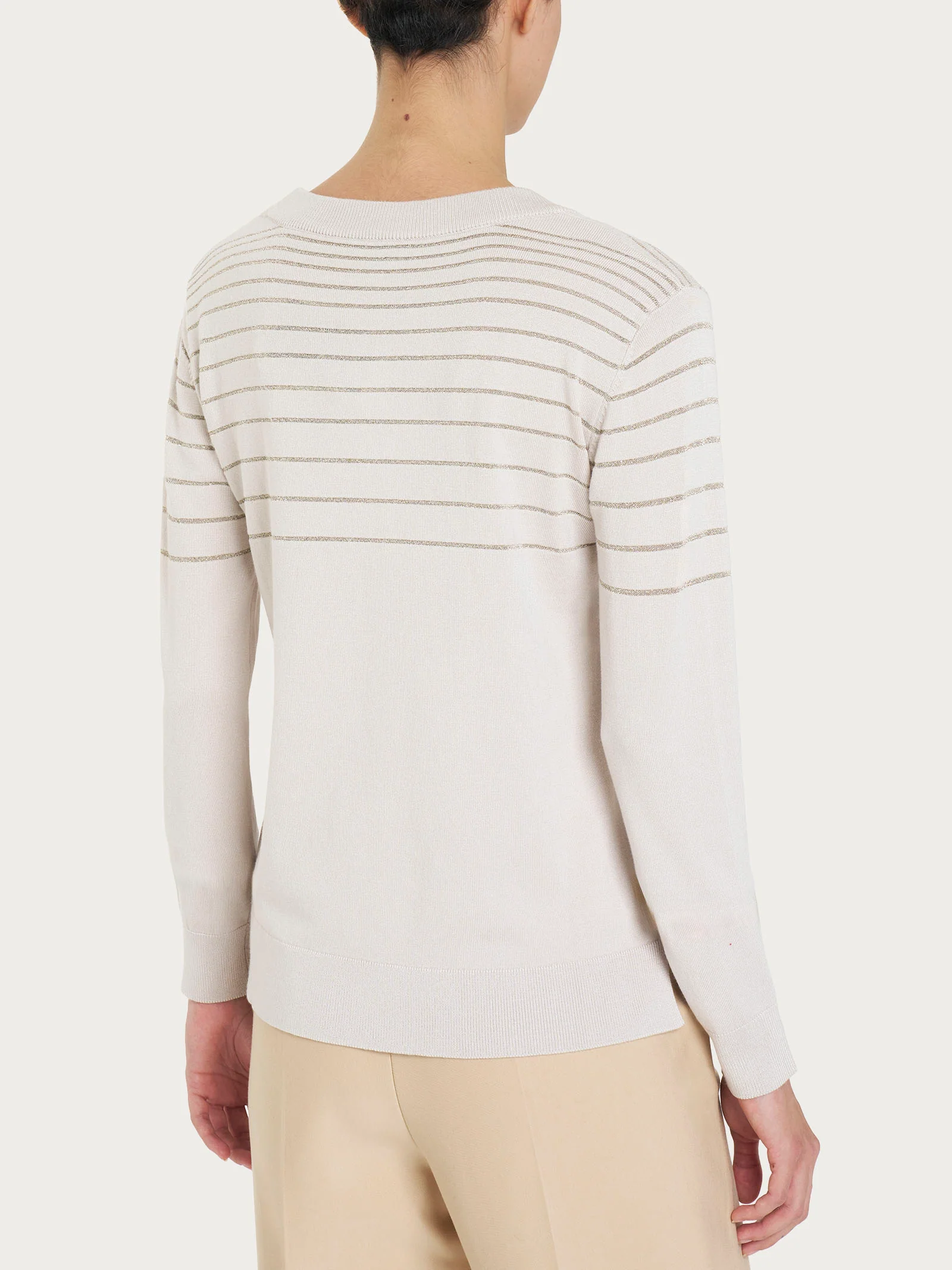 Maglia girocollo a righe Four Seasons con Lurex - Champignon - Image 2
