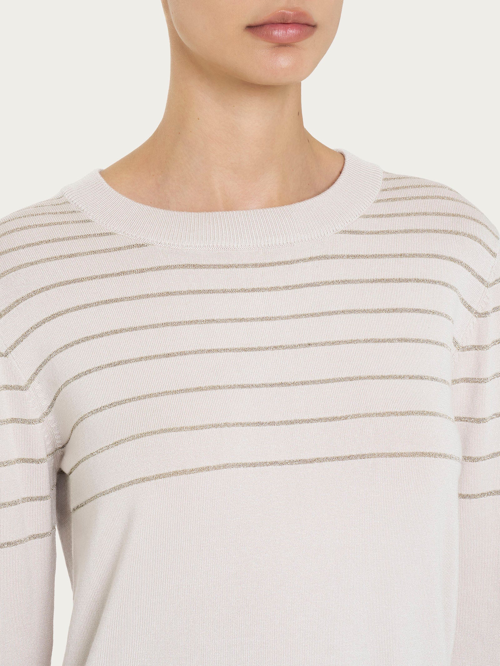 Maglia girocollo a righe Four Seasons con Lurex - Champignon - Image 3