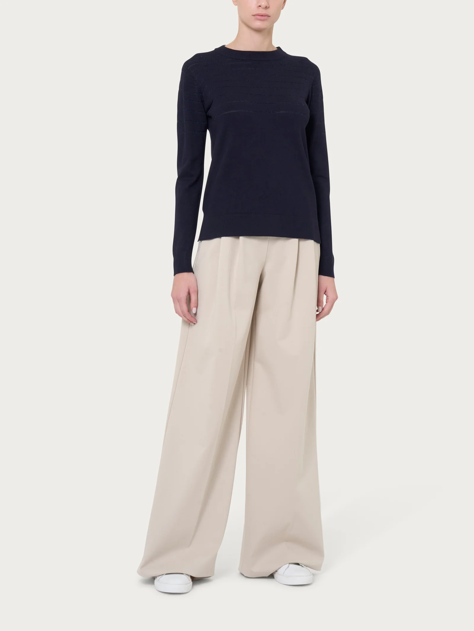 Maglia girocollo a righe Four Seasons con Lurex - Champignon - Image 4
